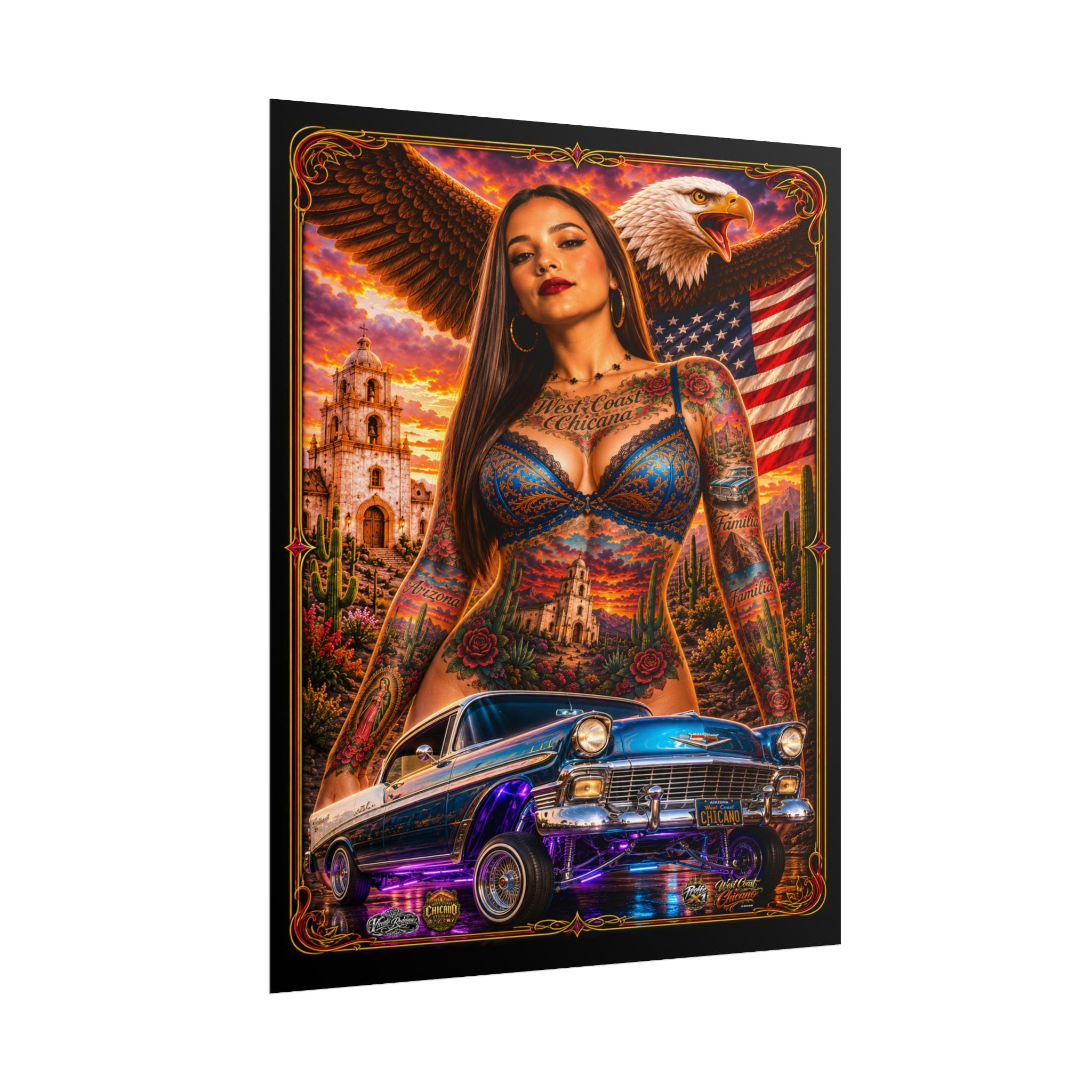 Lowrider Sunset Poster — Chicano Car Art Print