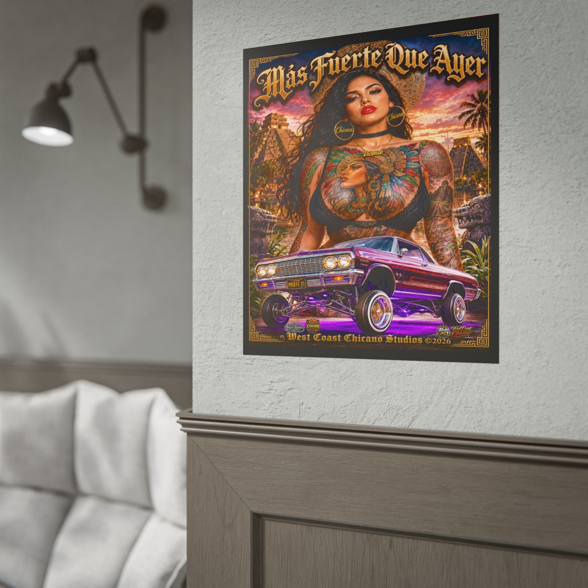 Rolled Poster — Más Fuerte Que Ayer Chicana Lowrider Art Print