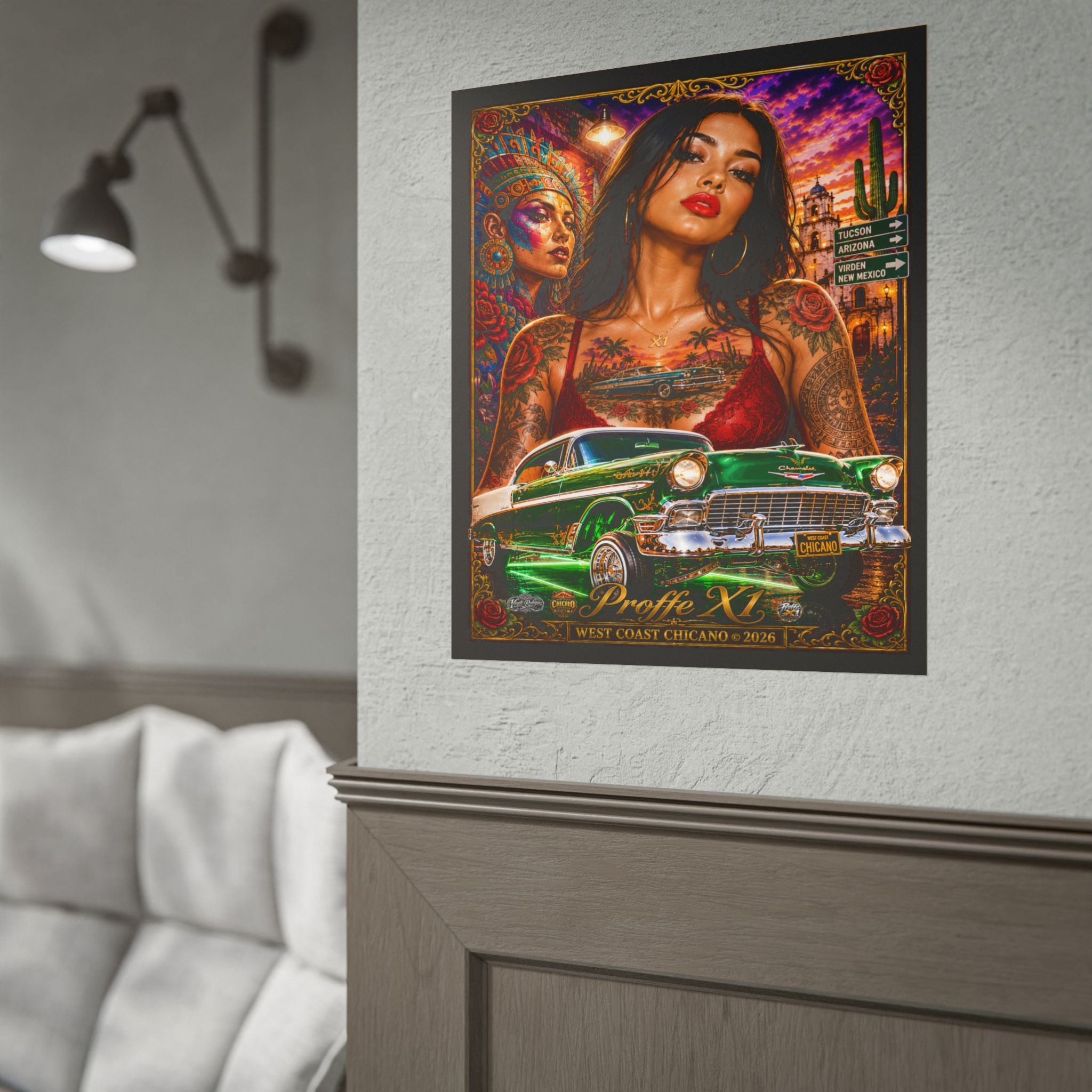 Chicana Lowrider Art Poster — West Coast Chicano Femme Fatale Rolled Poster