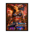 Lowrider Pinup Poster — Chicano Tattoo Art with American Flag