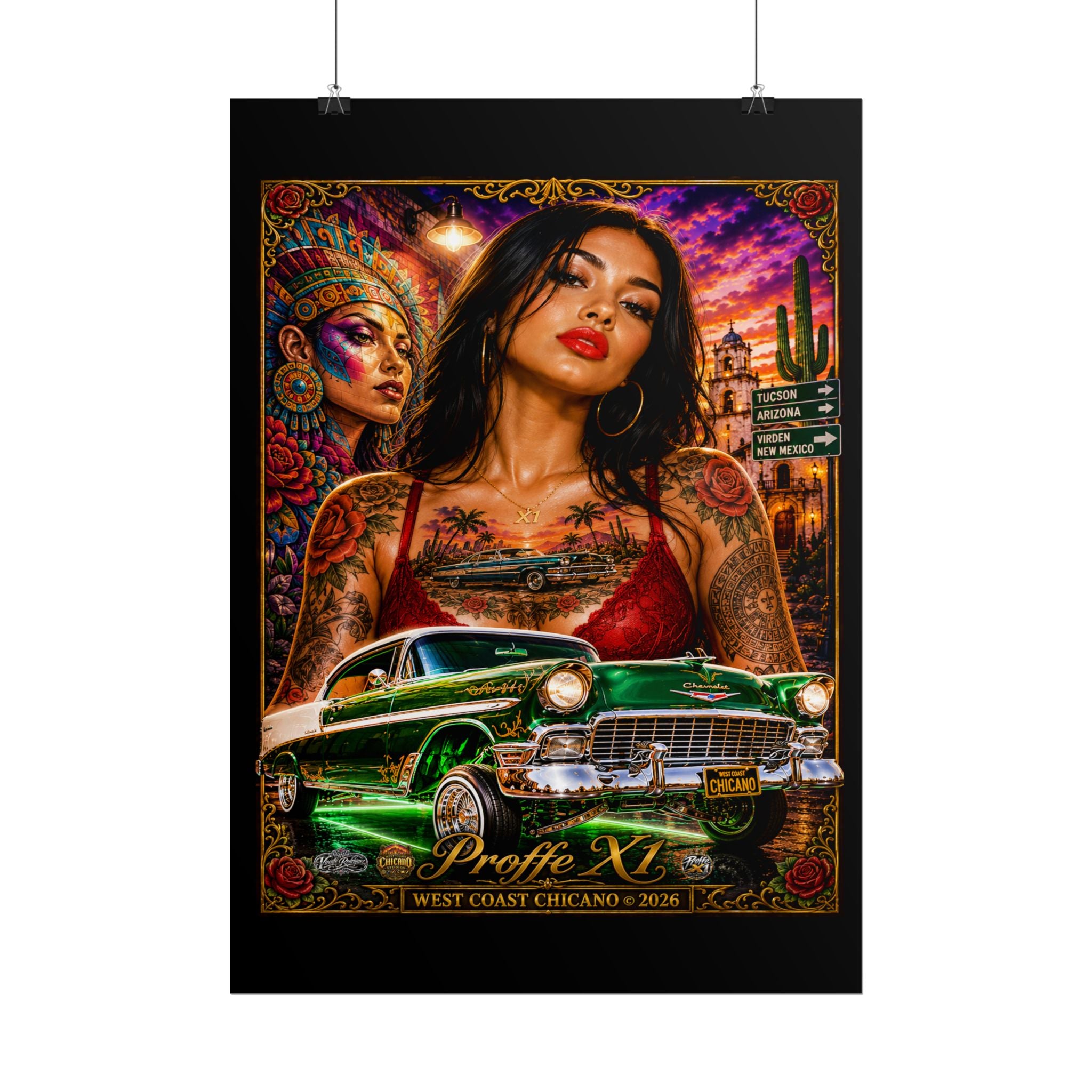 Chicana Lowrider Art Poster — West Coast Chicano Femme Fatale Rolled Poster