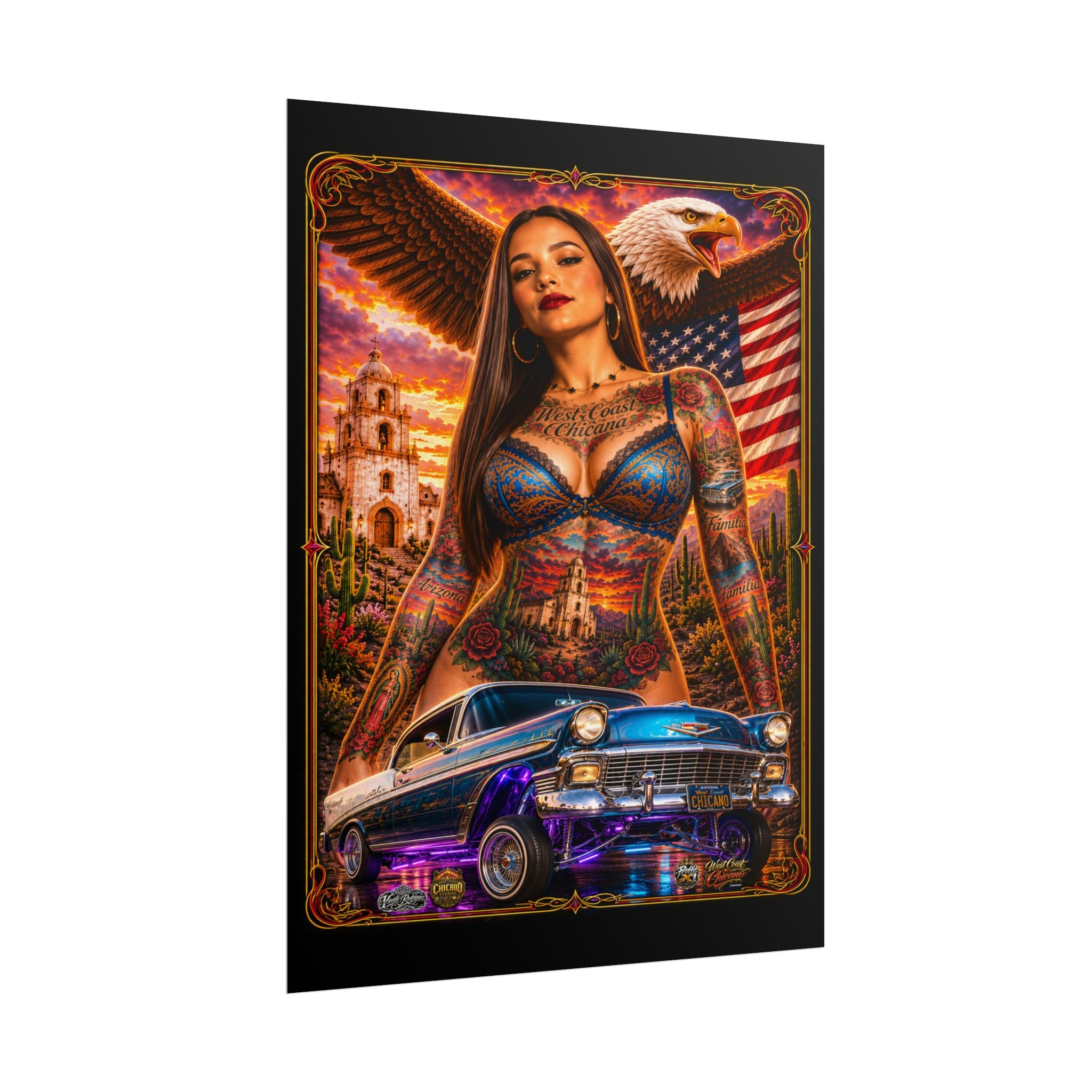 Lowrider Sunset Poster — Chicano Car Art Print