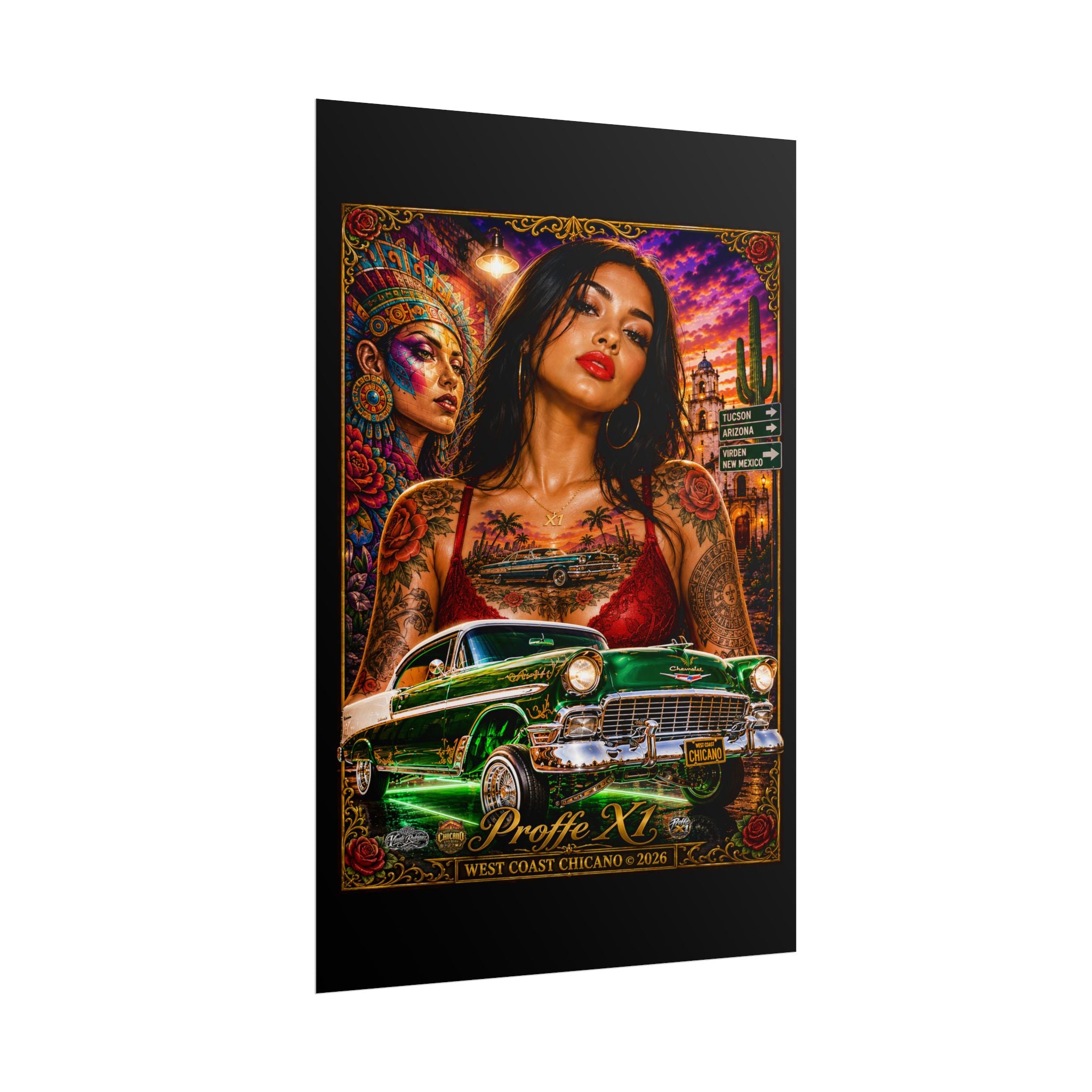 Chicana Lowrider Art Poster — West Coast Chicano Femme Fatale Rolled Poster
