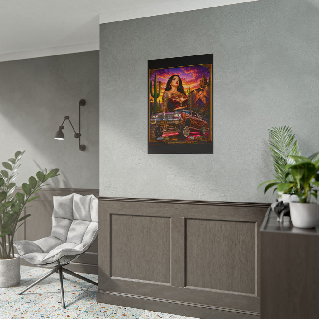 Lowrider Sunset Poster — Chicano Car Art Print