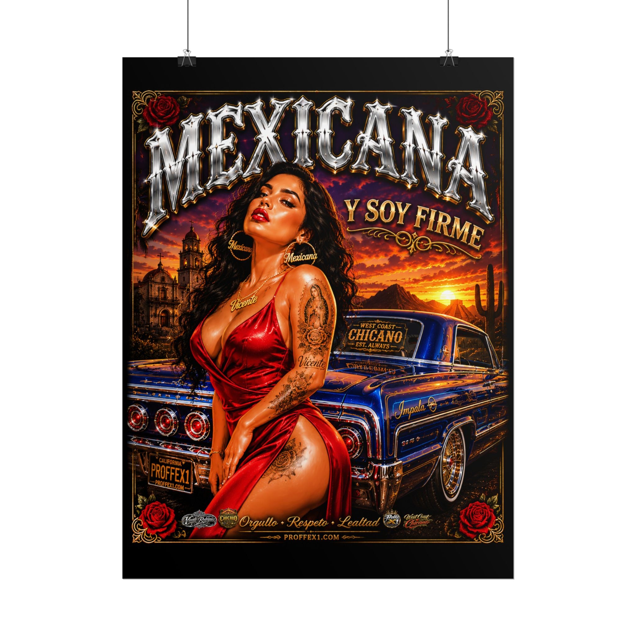 Copy of Copy of Copy of Copy of Copy of Copy of Copy of Copy of Lowrider Pinup Poster — Chicano Tattoo Art with American Flag