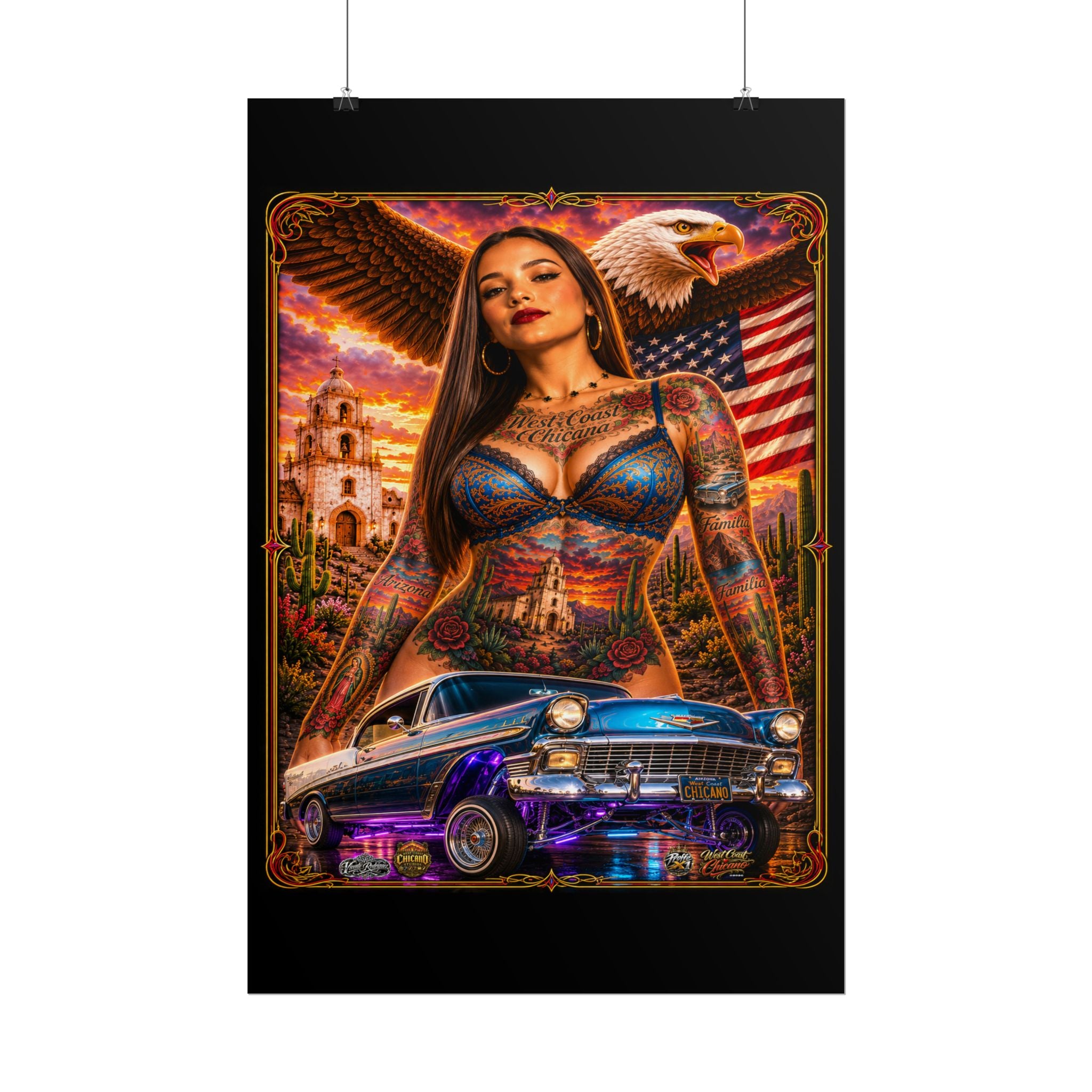 Lowrider Sunset Poster — Chicano Car Art Print