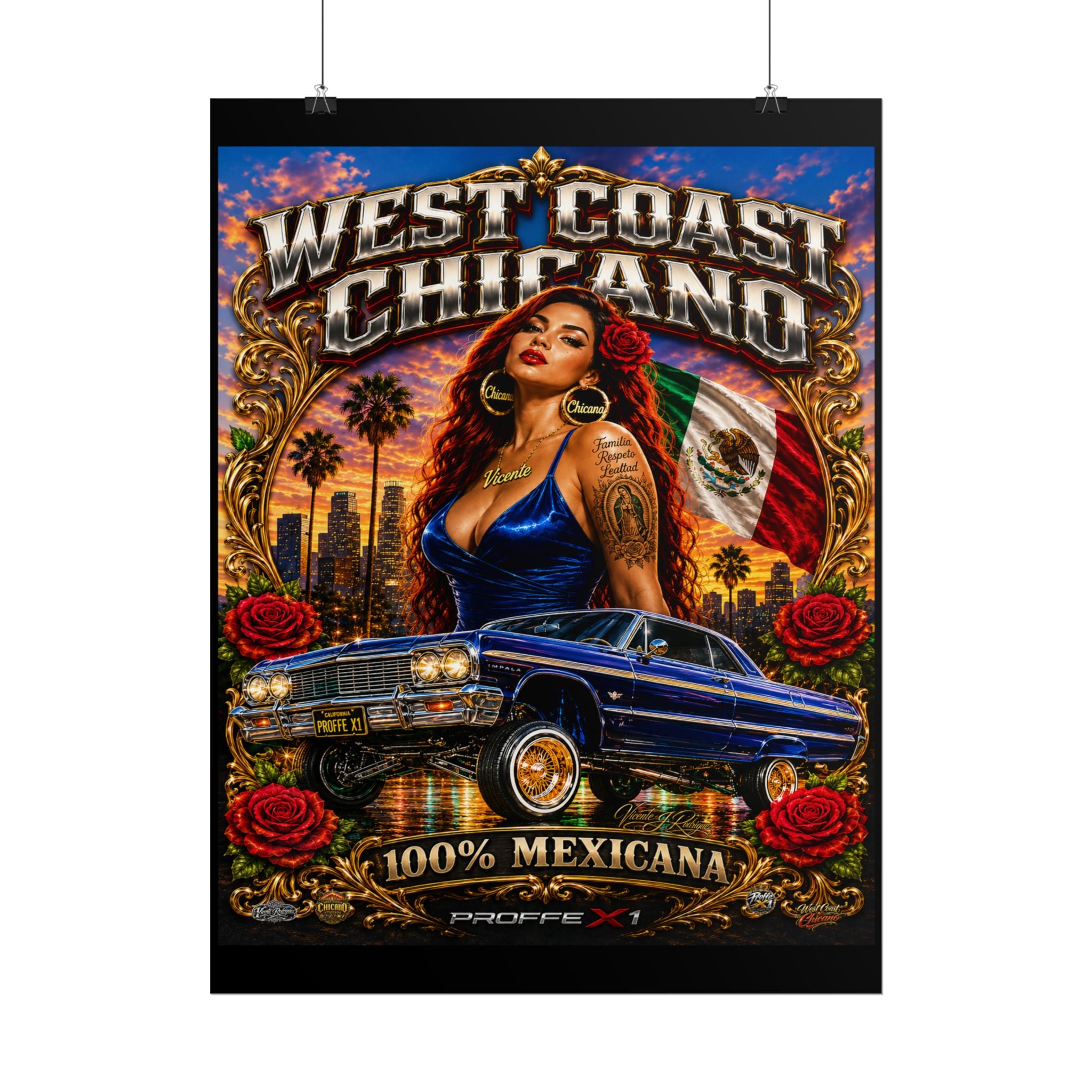 Rolled Poster — "West Coast Chicana" Lowrider Art Print (100% Mexicana)