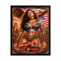 Chicana Lowrider Art Poster — Patriotic Eagle & Classic Car Rolled Print