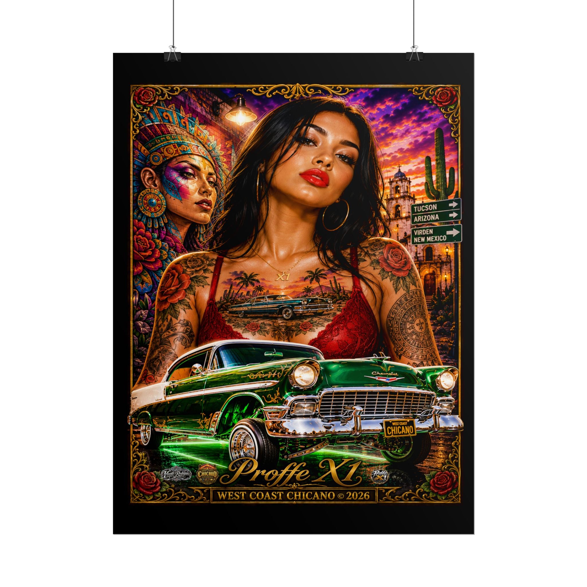 Chicana Lowrider Art Poster — West Coast Chicano Femme Fatale Rolled Poster