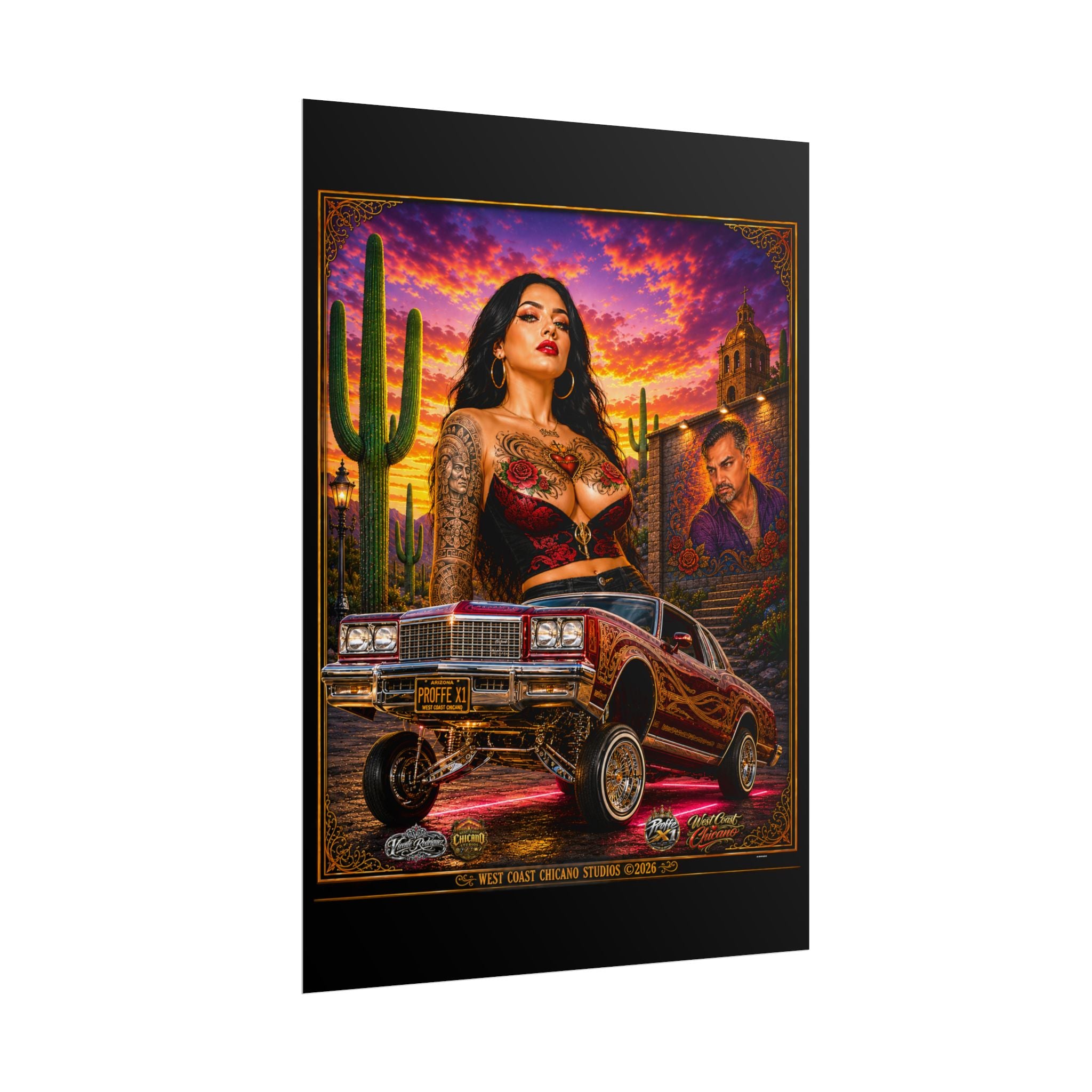 Lowrider Sunset Poster — Chicano Car Art Print