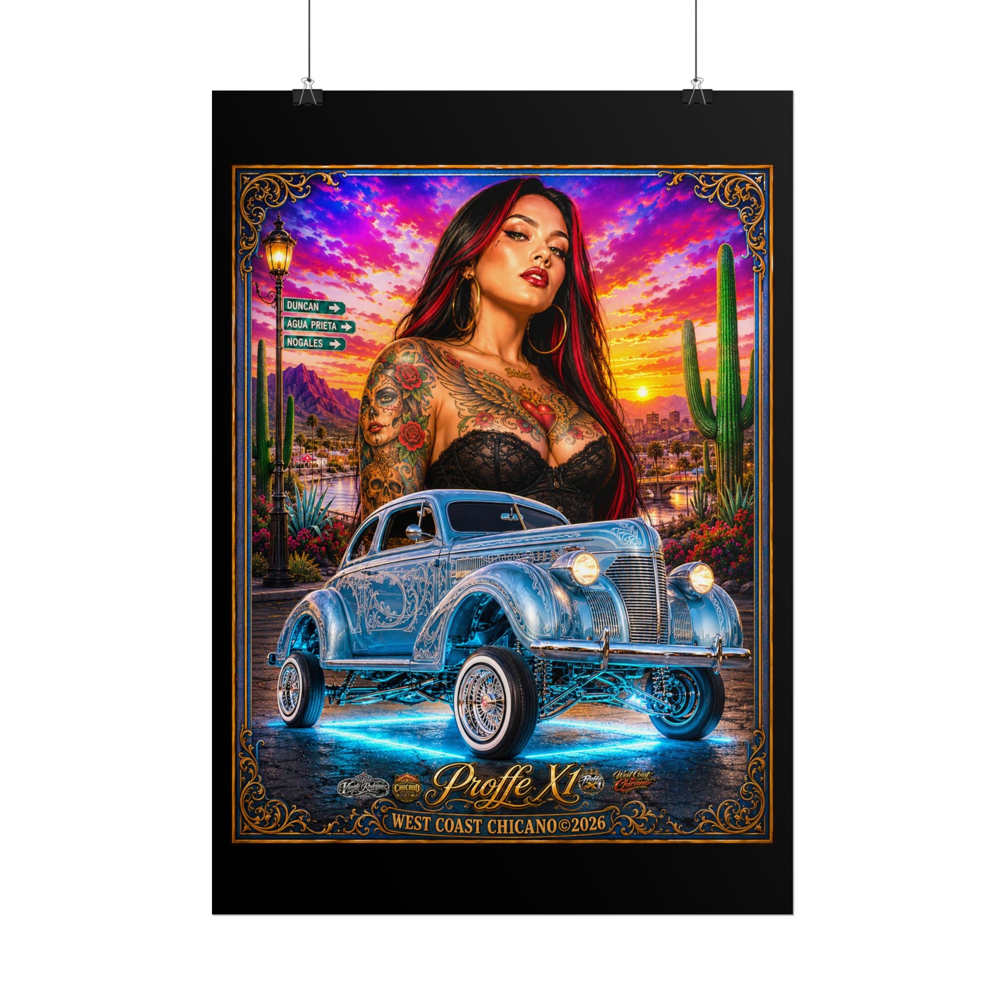 Lowrider Pinup Poster – West Coast Chicano Car Art Rolled Poster