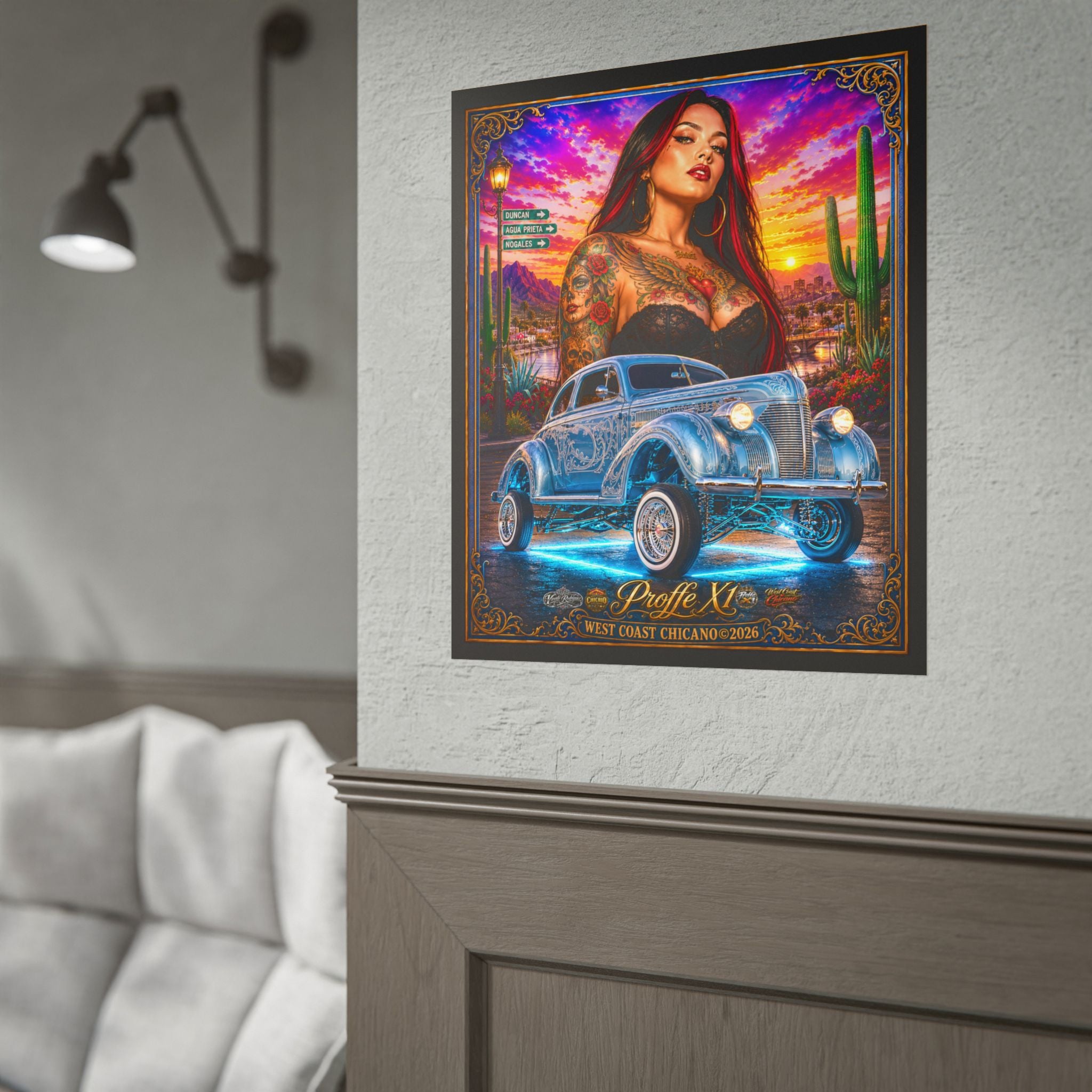 Lowrider Pinup Poster – West Coast Chicano Car Art Rolled Poster