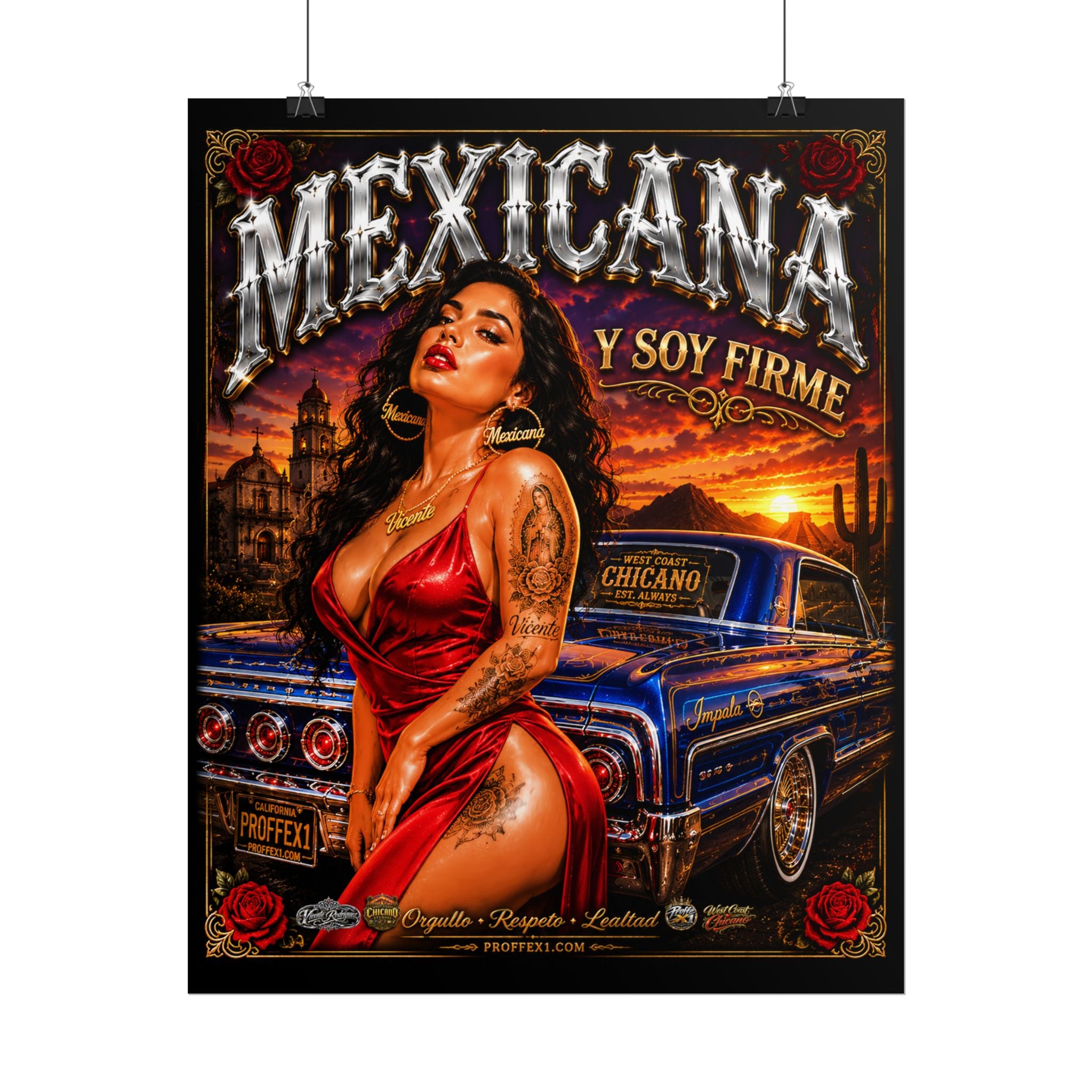 Copy of Copy of Copy of Copy of Copy of Copy of Copy of Copy of Lowrider Pinup Poster — Chicano Tattoo Art with American Flag