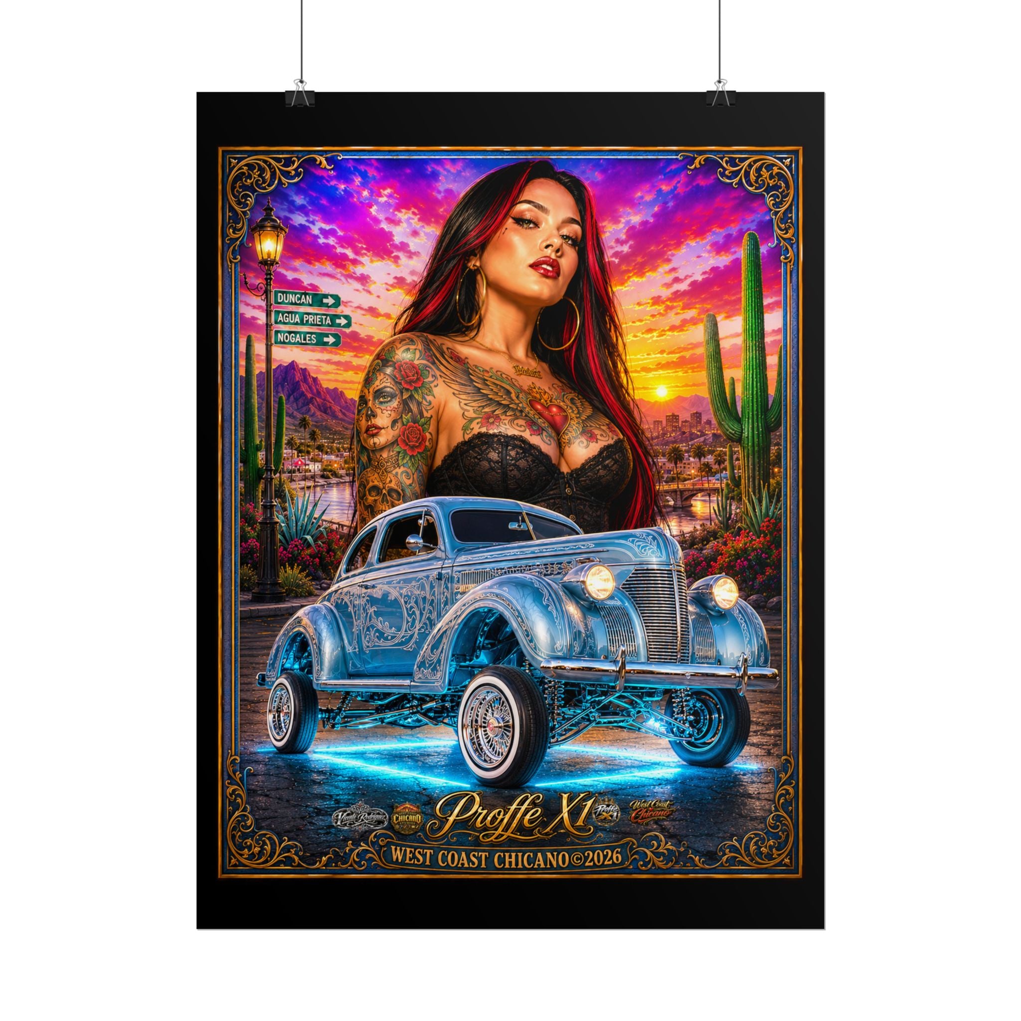 Lowrider Pinup Poster – West Coast Chicano Car Art Rolled Poster