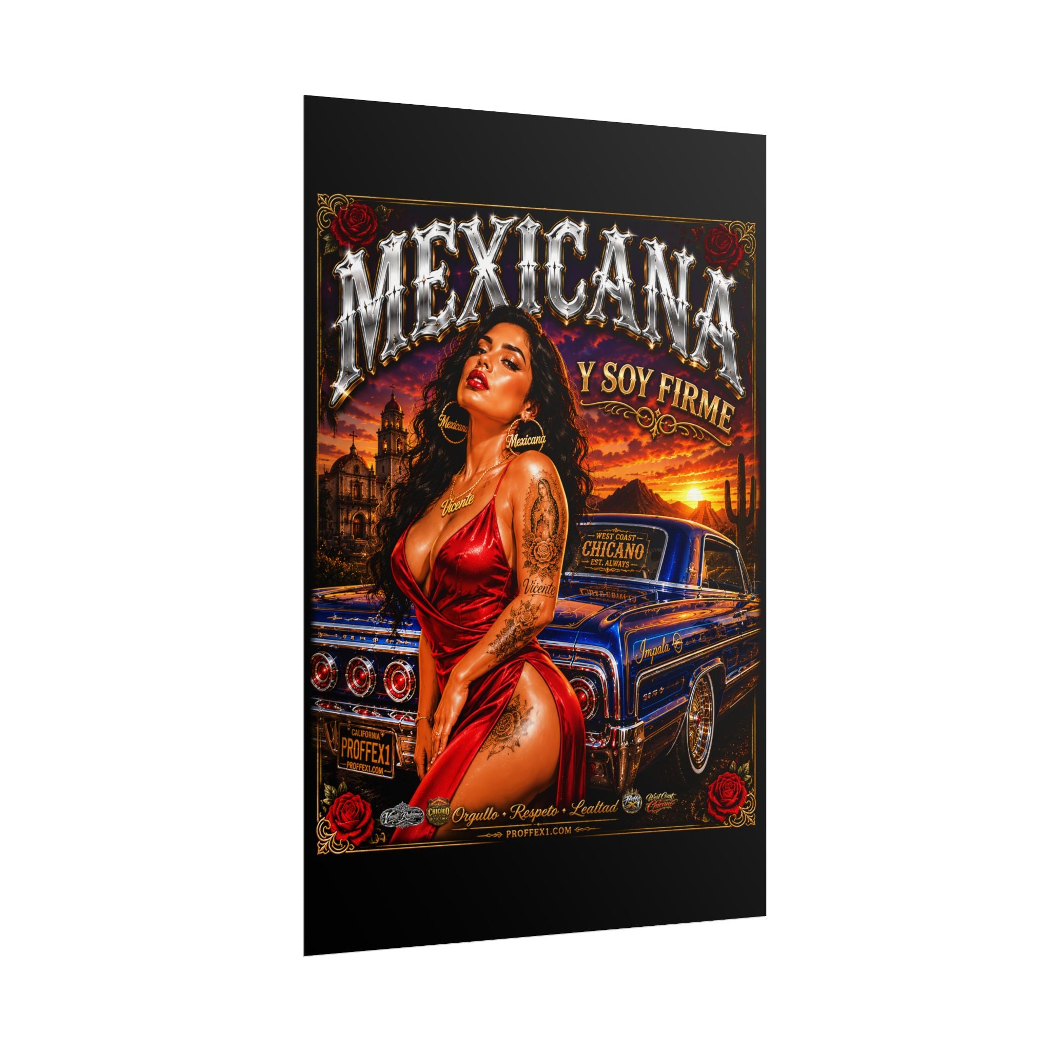 Copy of Copy of Copy of Copy of Copy of Copy of Copy of Copy of Lowrider Pinup Poster — Chicano Tattoo Art with American Flag