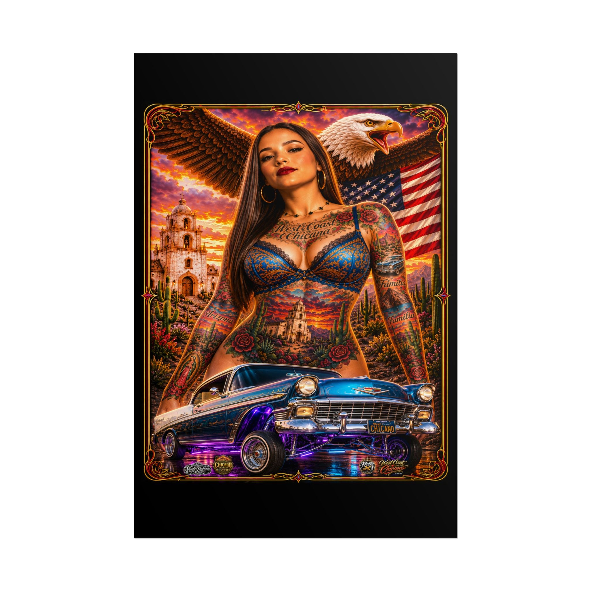 Lowrider Sunset Poster — Chicano Car Art Print