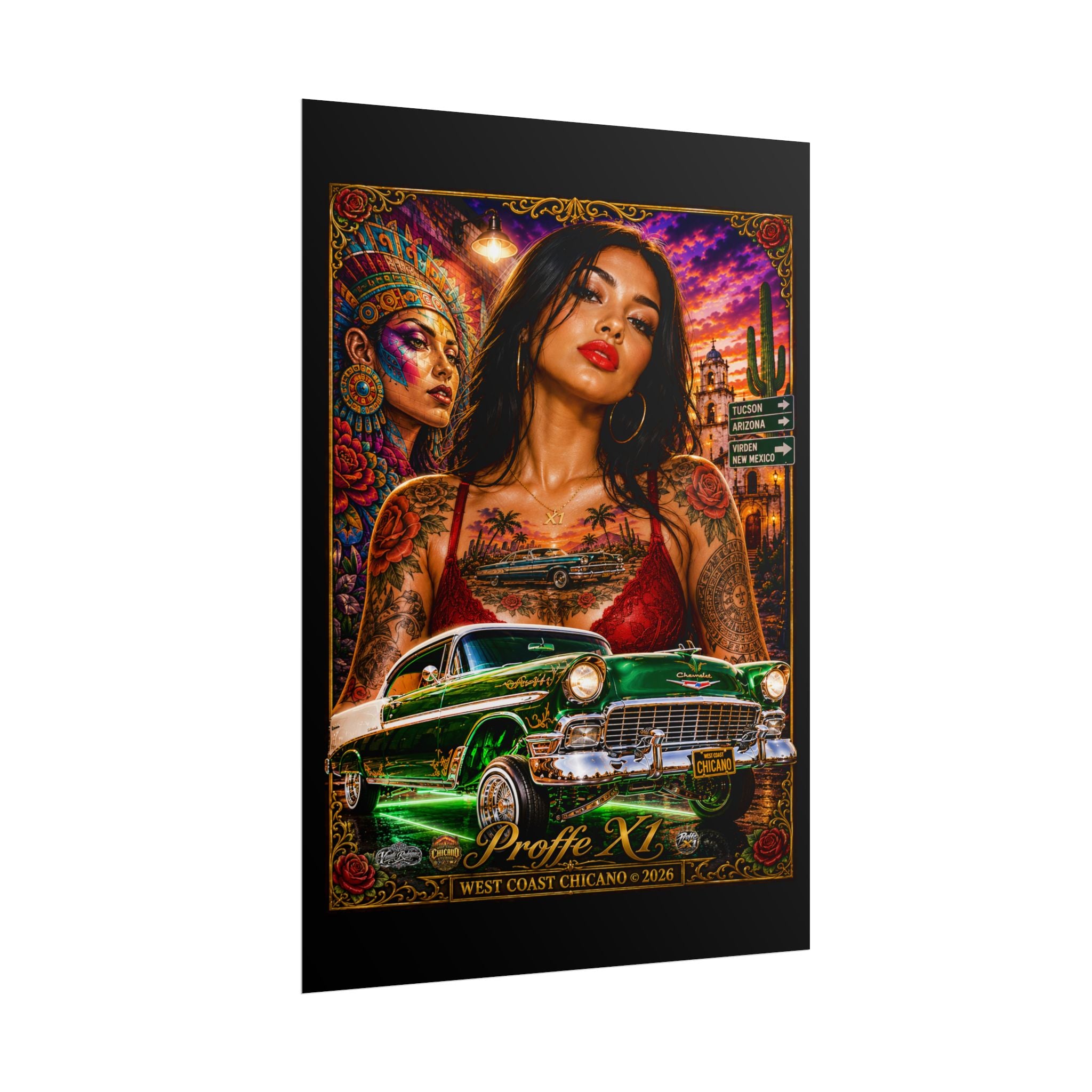 Chicana Lowrider Art Poster — West Coast Chicano Femme Fatale Rolled Poster
