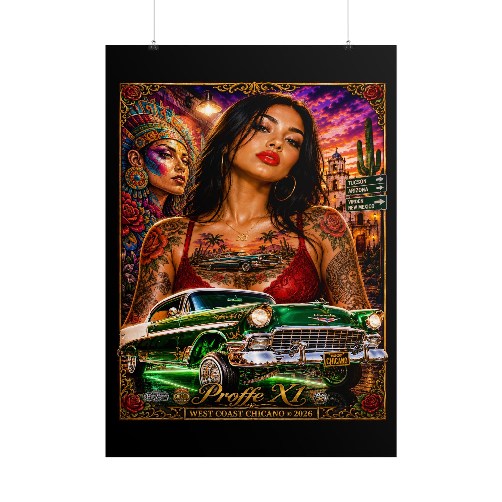 Chicana Lowrider Art Poster — West Coast Chicano Femme Fatale Rolled Poster