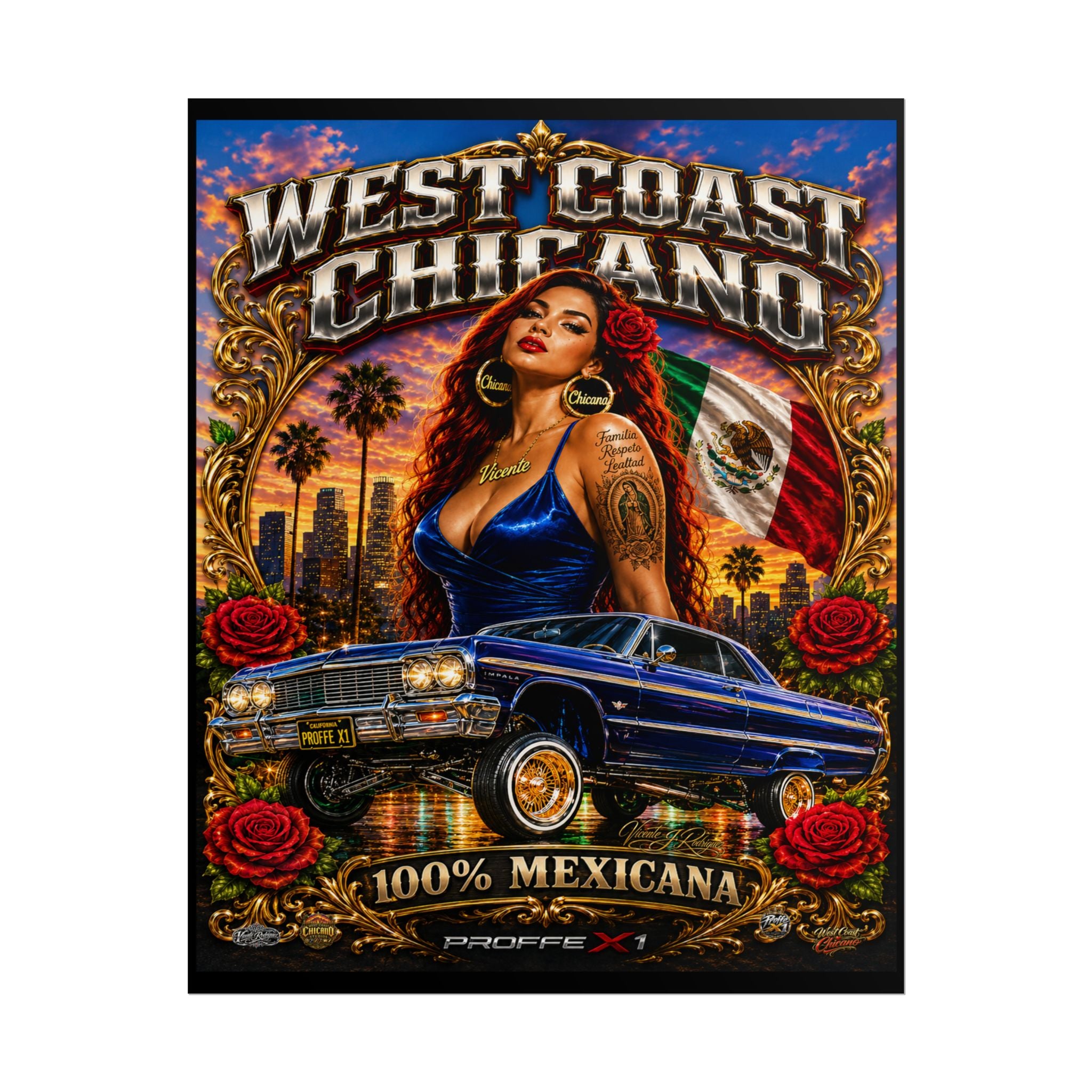 Rolled Poster — "West Coast Chicana" Lowrider Art Print (100% Mexicana)