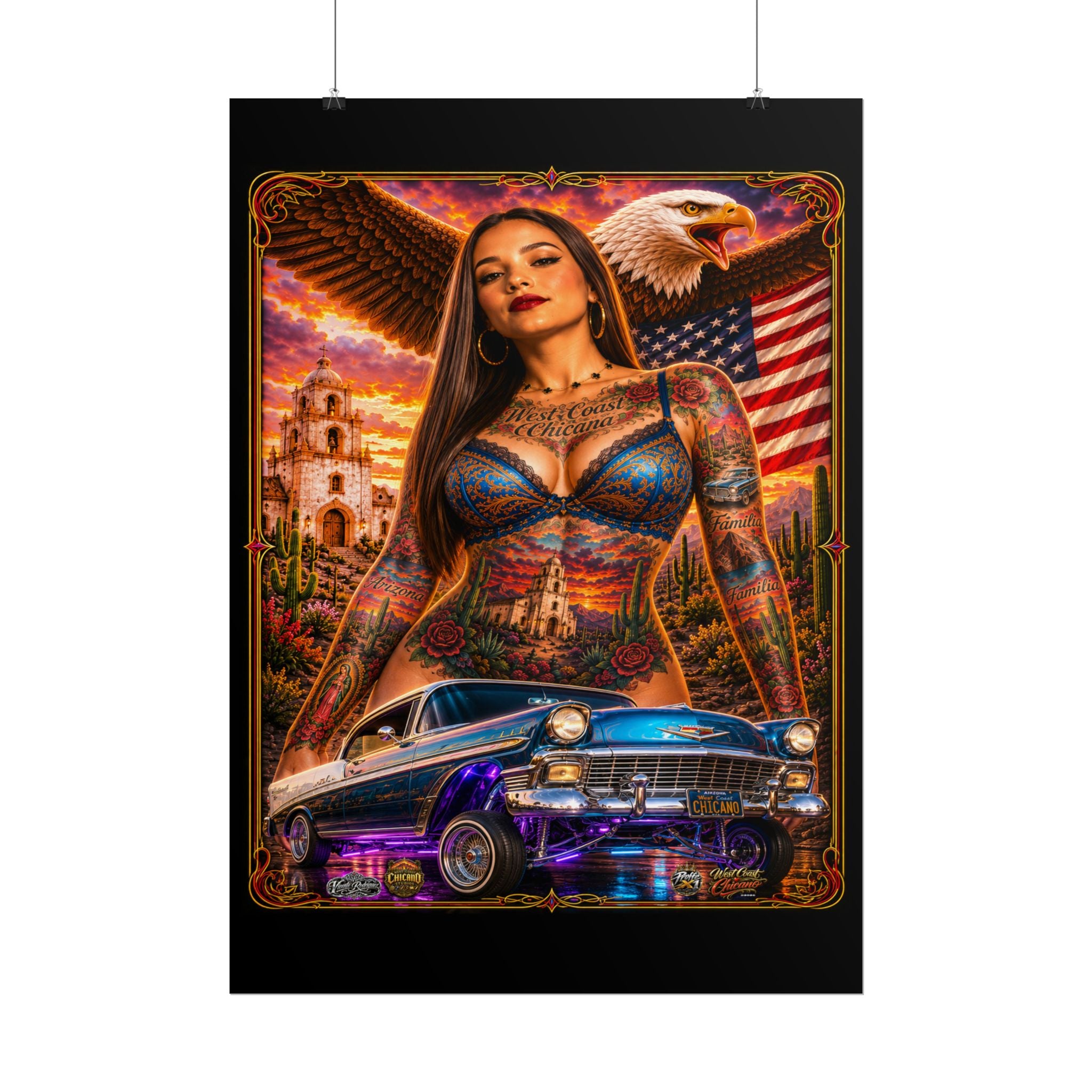 Lowrider Sunset Poster — Chicano Car Art Print