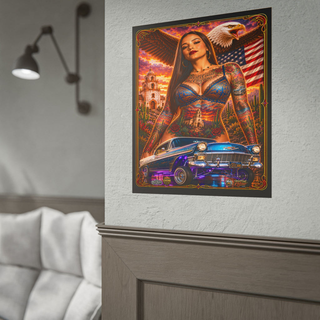 Lowrider Sunset Poster — Chicano Car Art Print