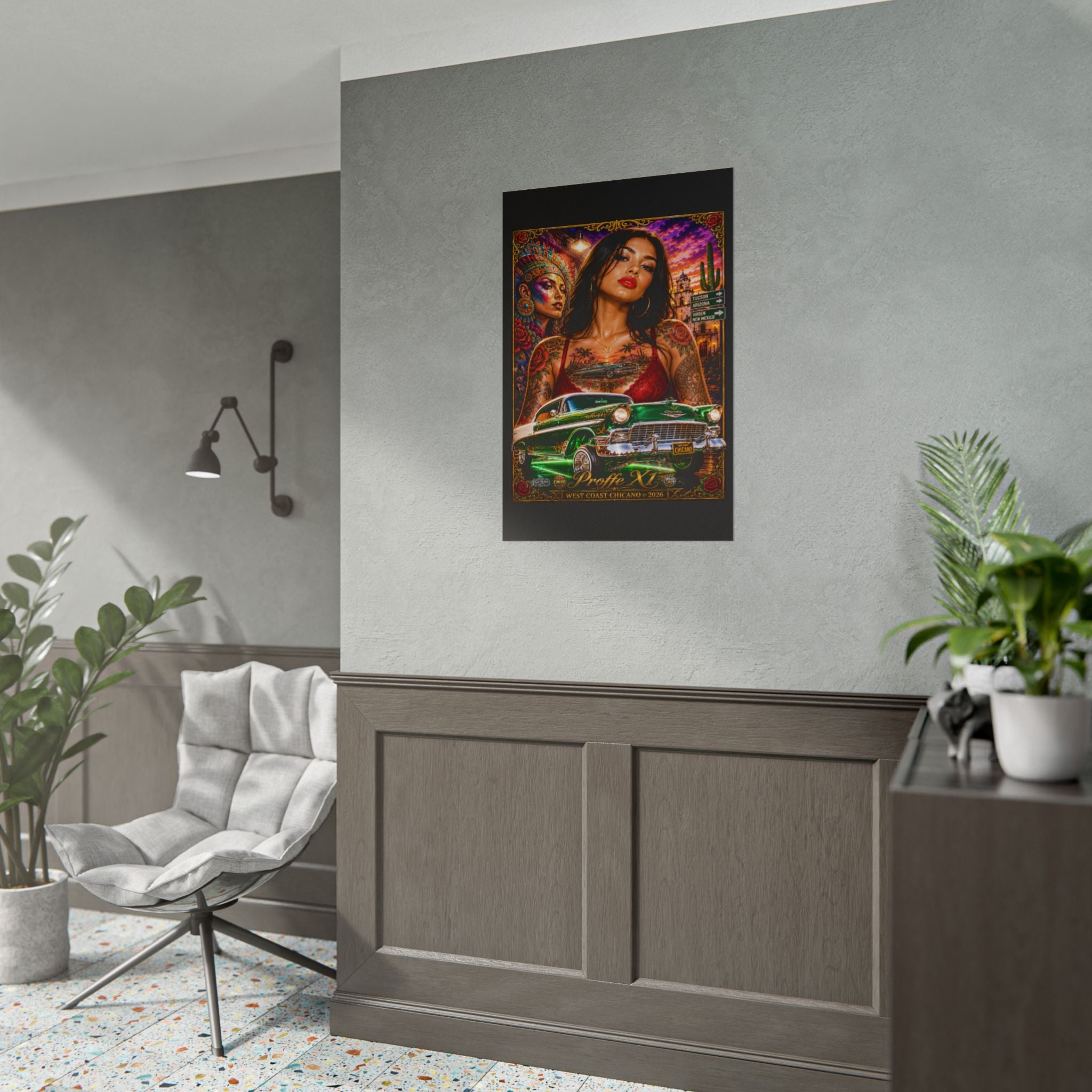 Chicana Lowrider Art Poster — West Coast Chicano Femme Fatale Rolled Poster