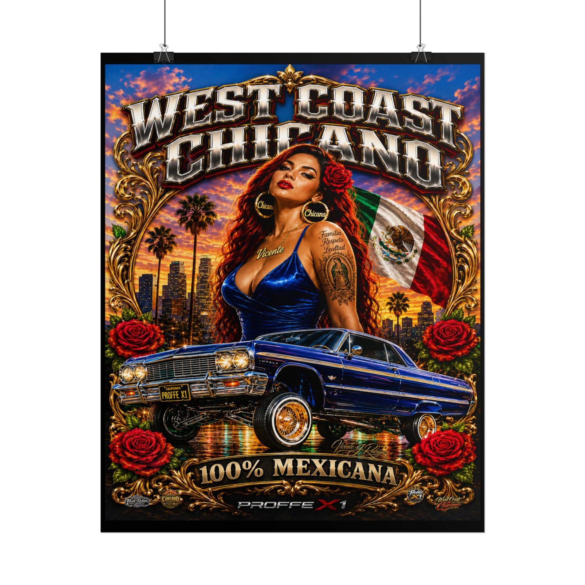 Rolled Poster — "West Coast Chicana" Lowrider Art Print (100% Mexicana)