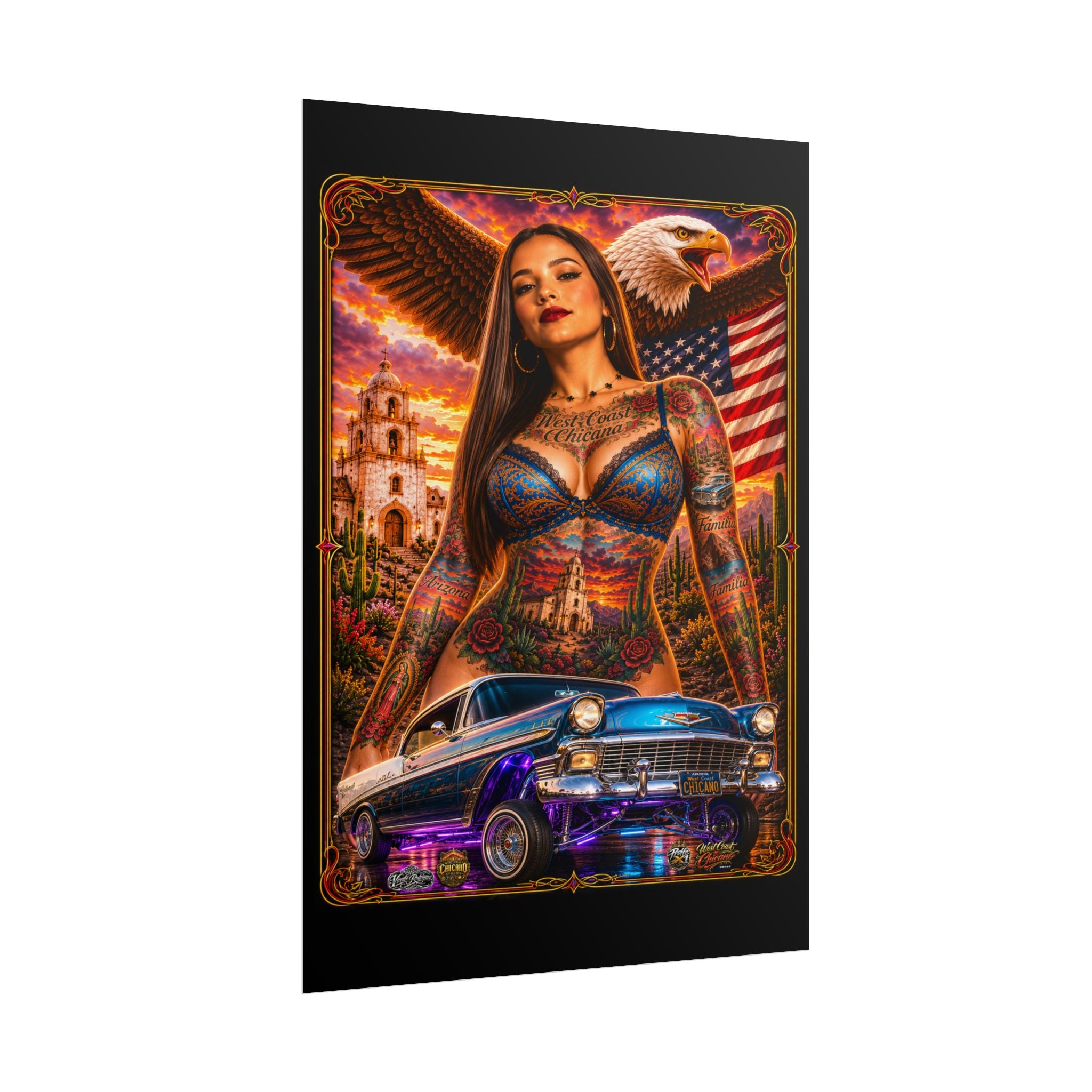Lowrider Sunset Poster — Chicano Car Art Print