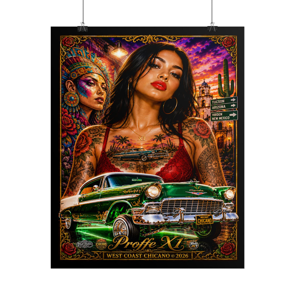 Chicana Lowrider Art Poster — West Coast Chicano Femme Fatale Rolled Poster