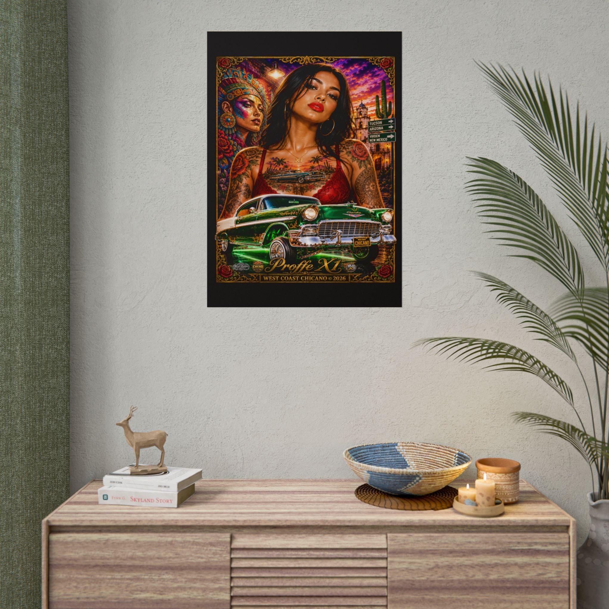 Chicana Lowrider Art Poster — West Coast Chicano Femme Fatale Rolled Poster