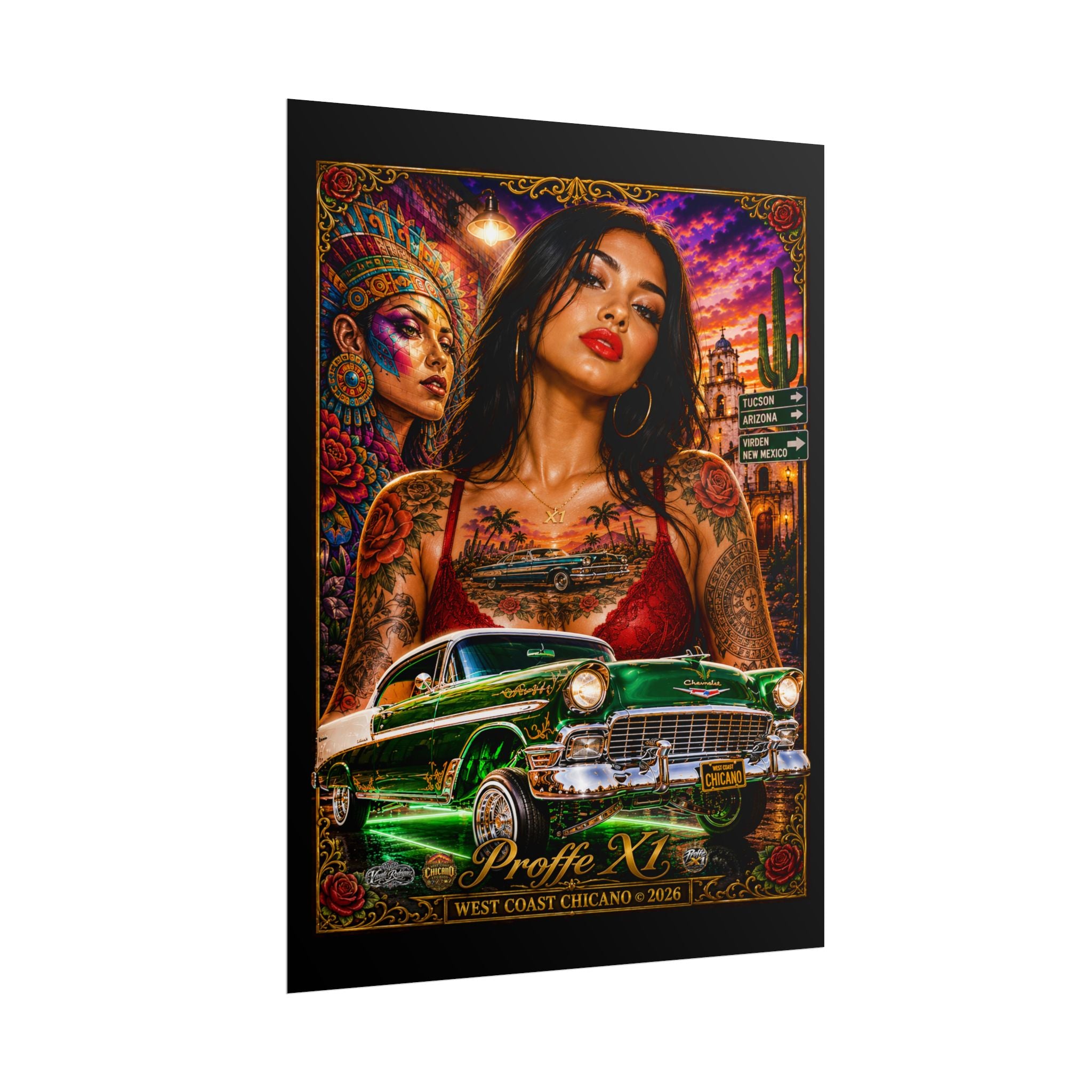 Chicana Lowrider Art Poster — West Coast Chicano Femme Fatale Rolled Poster