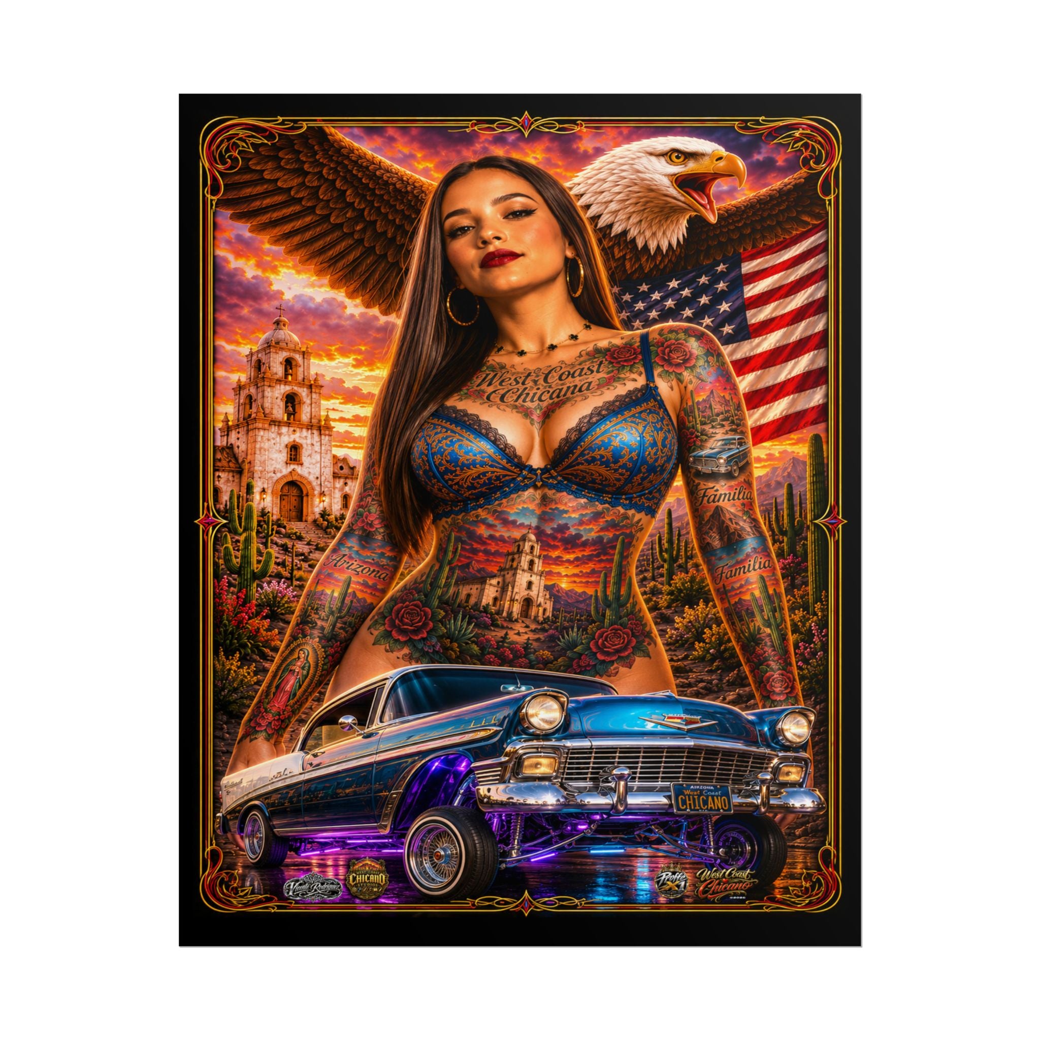 Lowrider Sunset Poster — Chicano Car Art Print