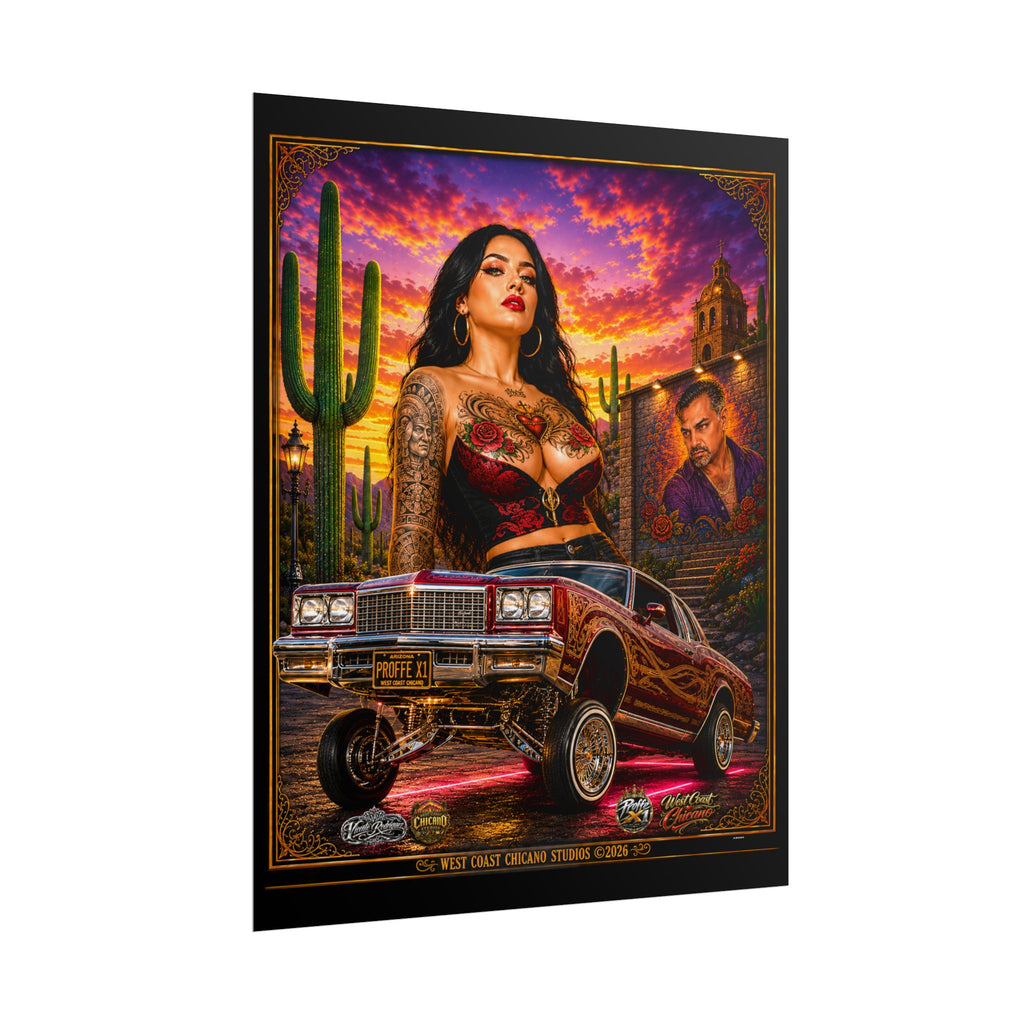 Lowrider Sunset Poster — Chicano Car Art Print