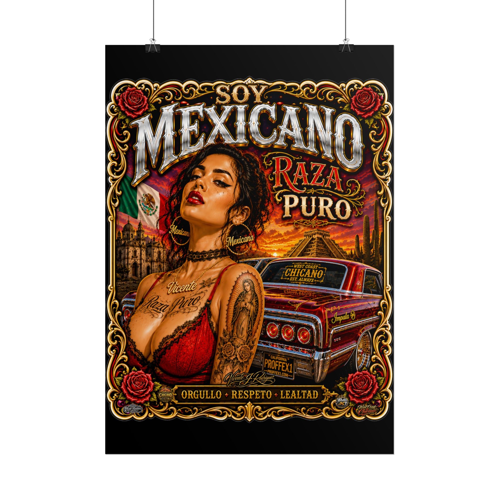 Mexicano Raza Puro Rolled Poster — Chicano Pride Lowrider Art