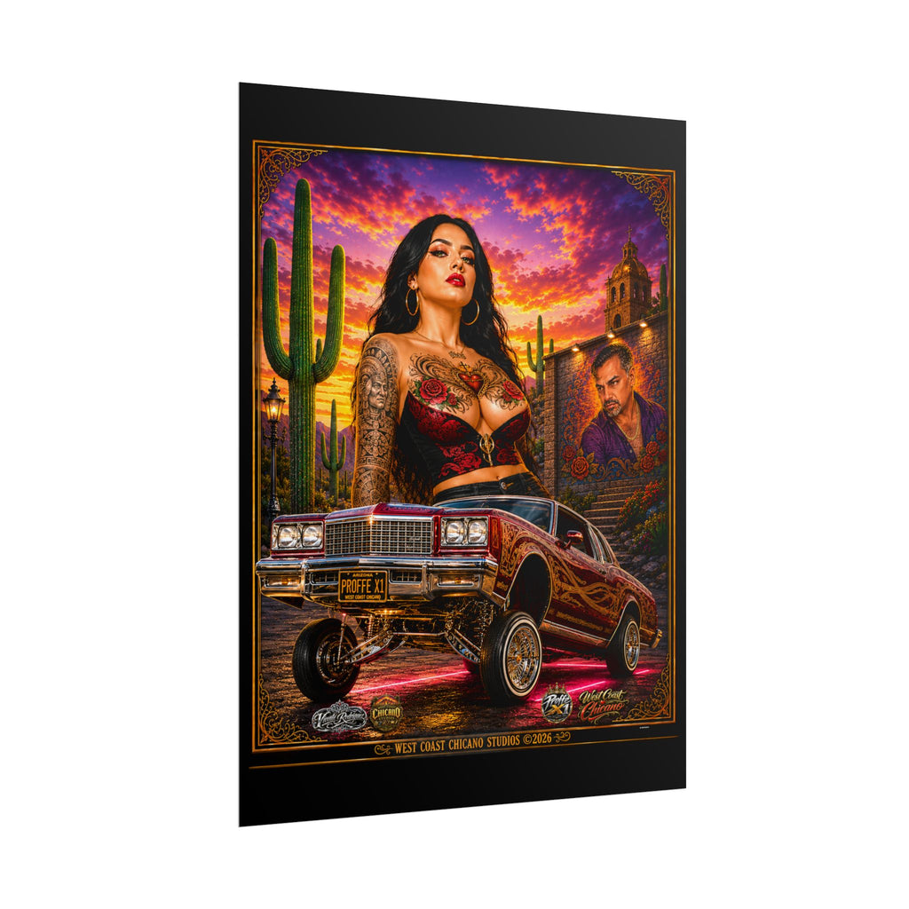 Lowrider Sunset Poster — Chicano Car Art Print