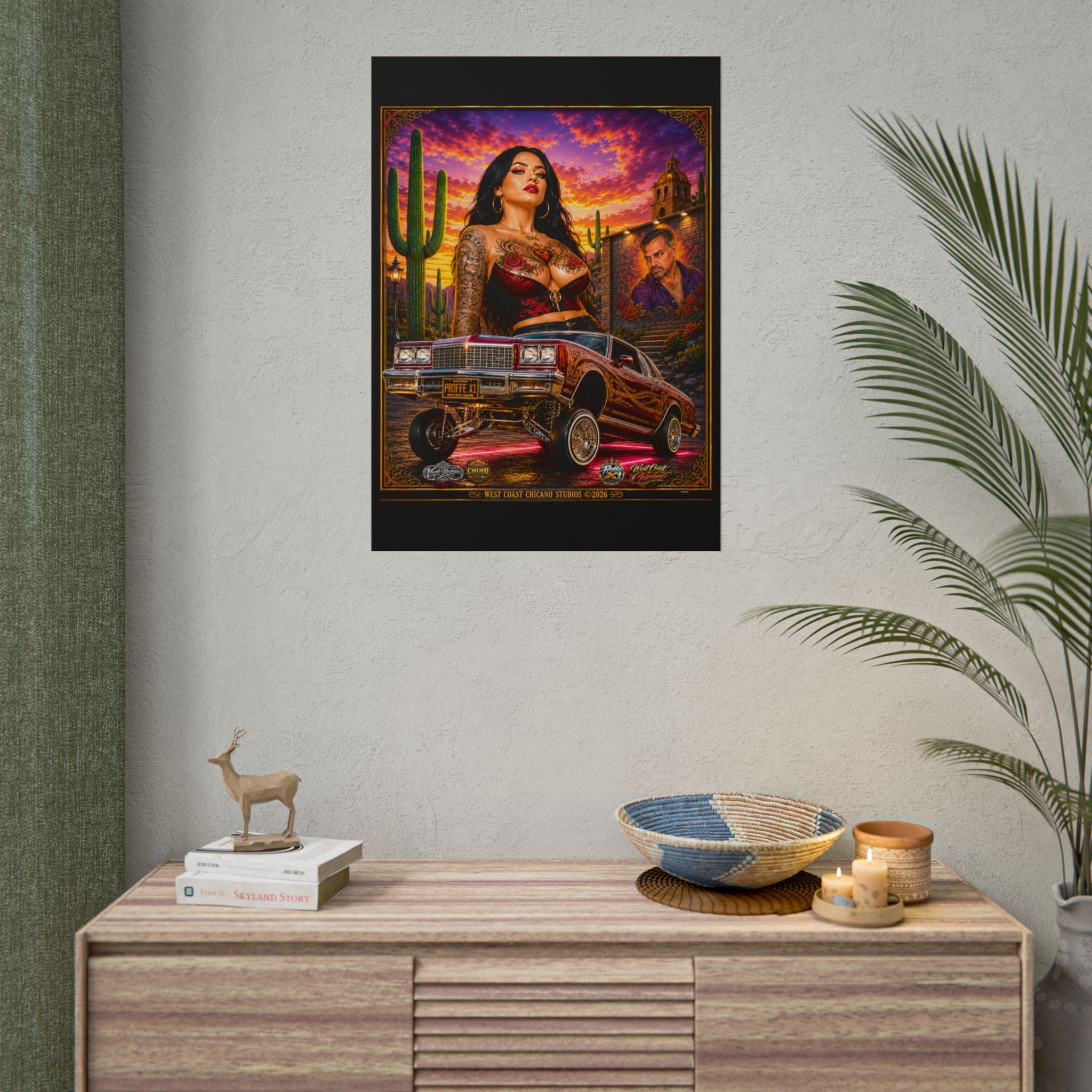 Lowrider Sunset Poster — Chicano Car Art Print