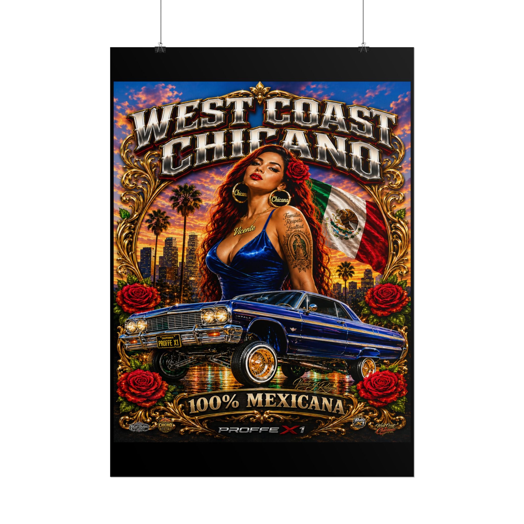 Rolled Poster — "West Coast Chicana" Lowrider Art Print (100% Mexicana)