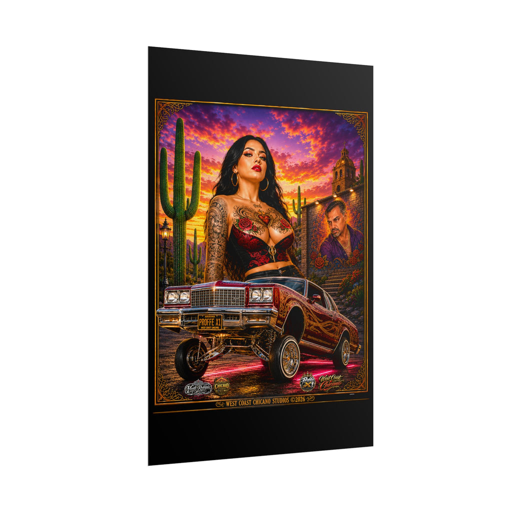 Lowrider Sunset Poster — Chicano Car Art Print