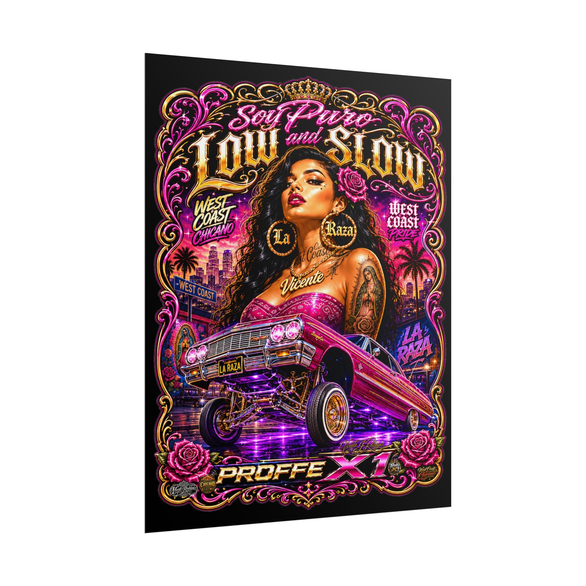 Low & Slow Lowrider Poster — Chicano West Coast Art Print (Rolled Poster)