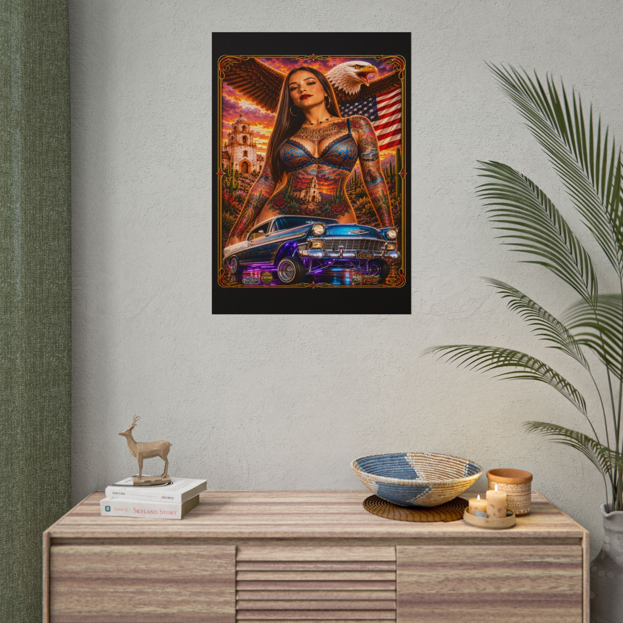 Lowrider Sunset Poster — Chicano Car Art Print