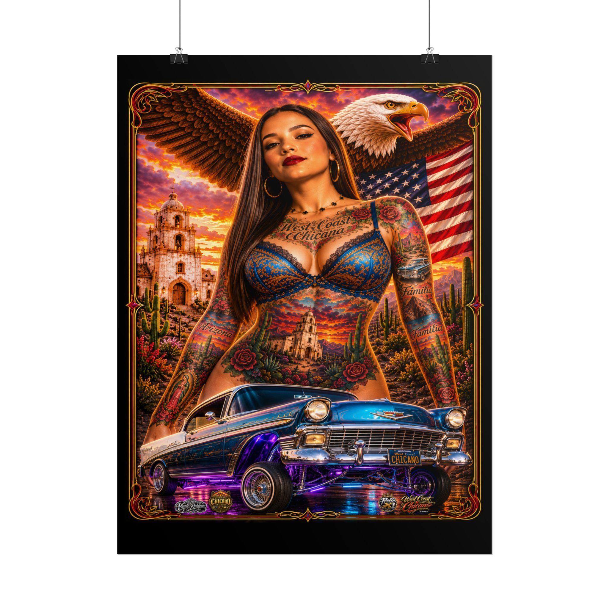 Lowrider Sunset Poster — Chicano Car Art Print
