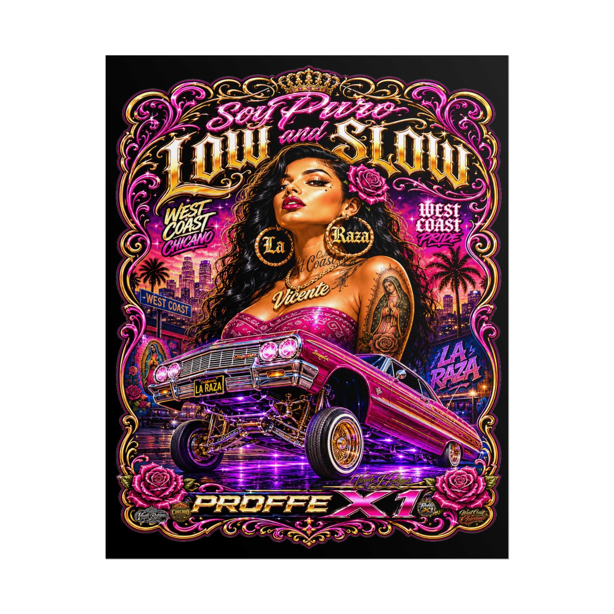 Low & Slow Lowrider Poster — Chicano West Coast Art Print (Rolled Poster)