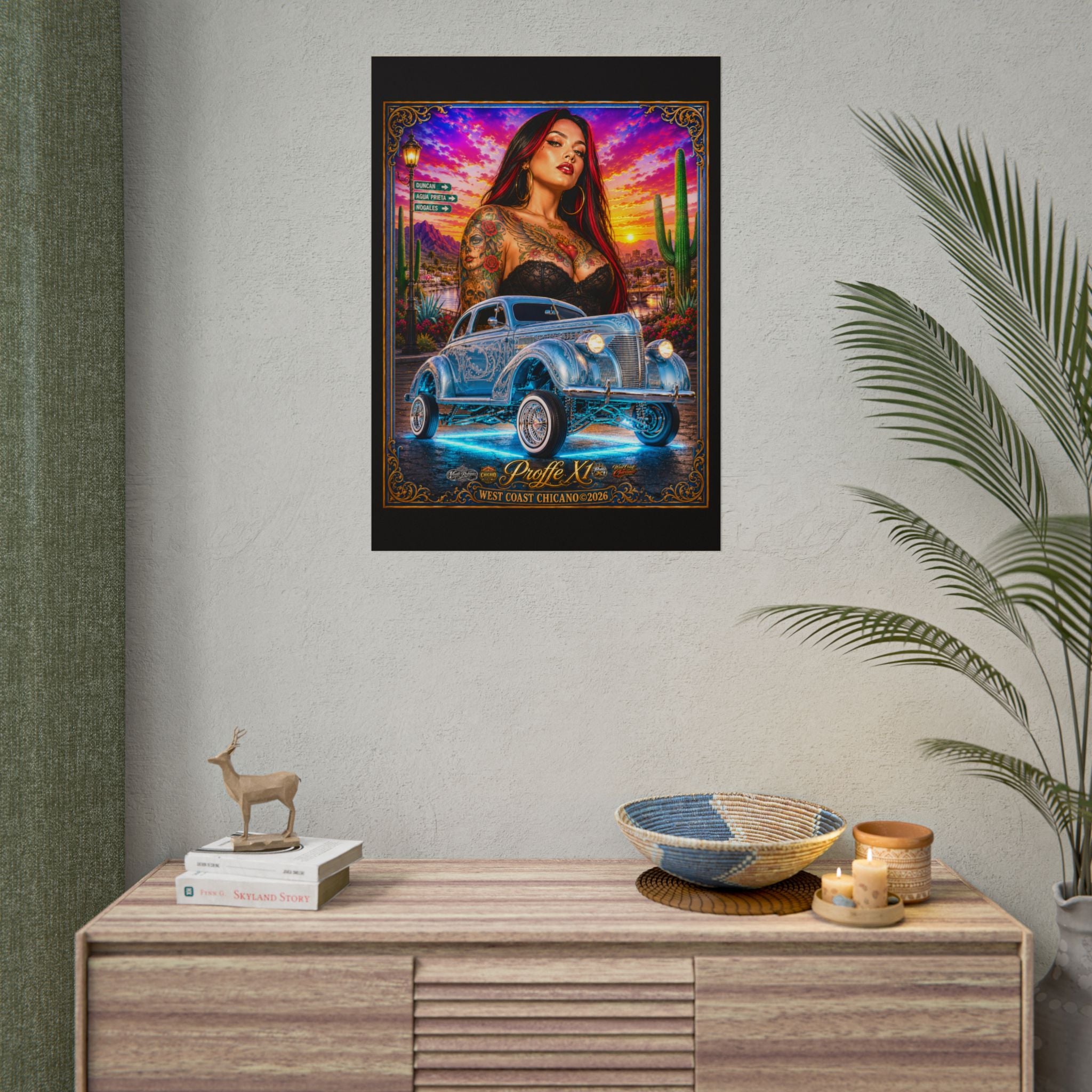 Lowrider Pinup Poster – West Coast Chicano Car Art Rolled Poster