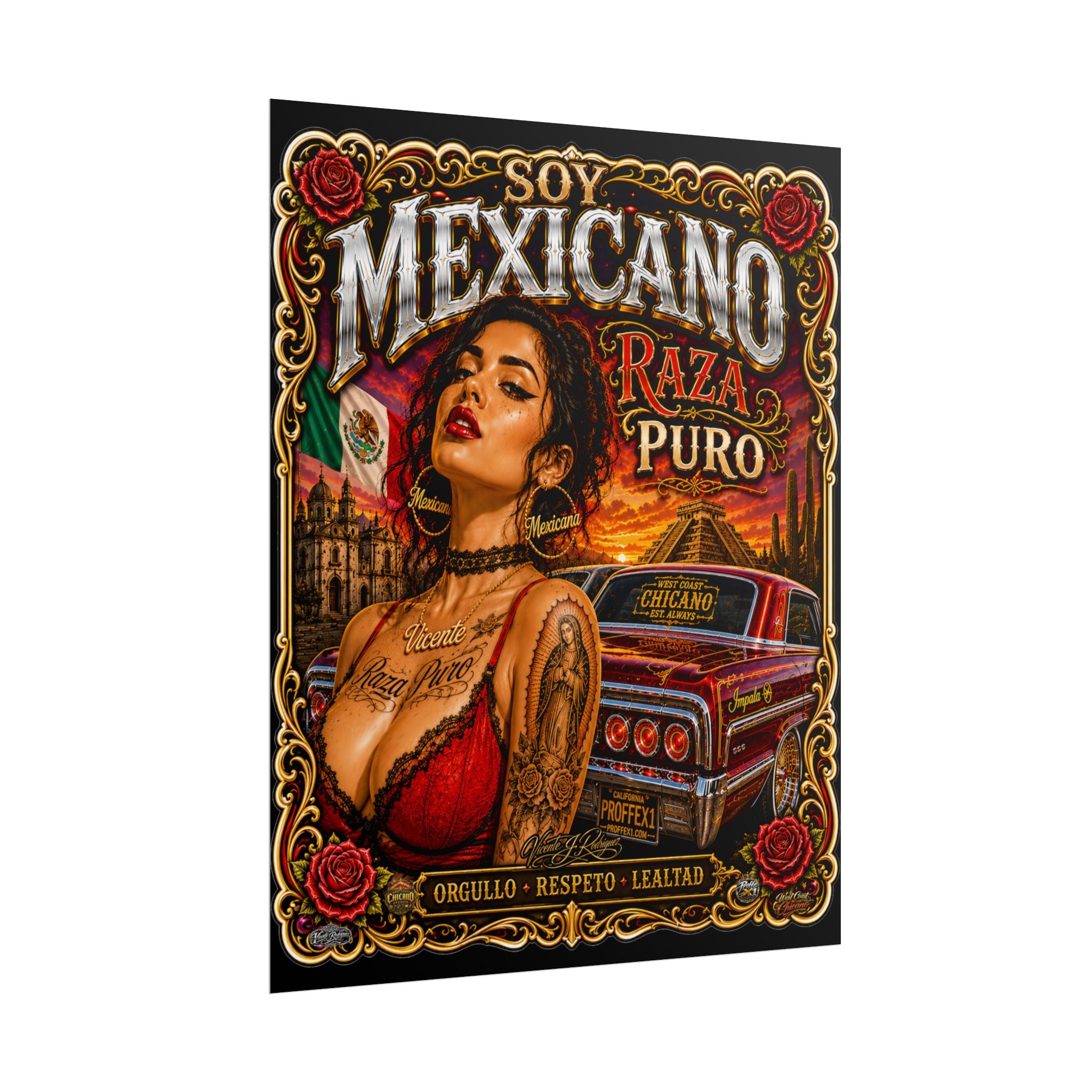 Mexicano Raza Puro Rolled Poster — Chicano Pride Lowrider Art