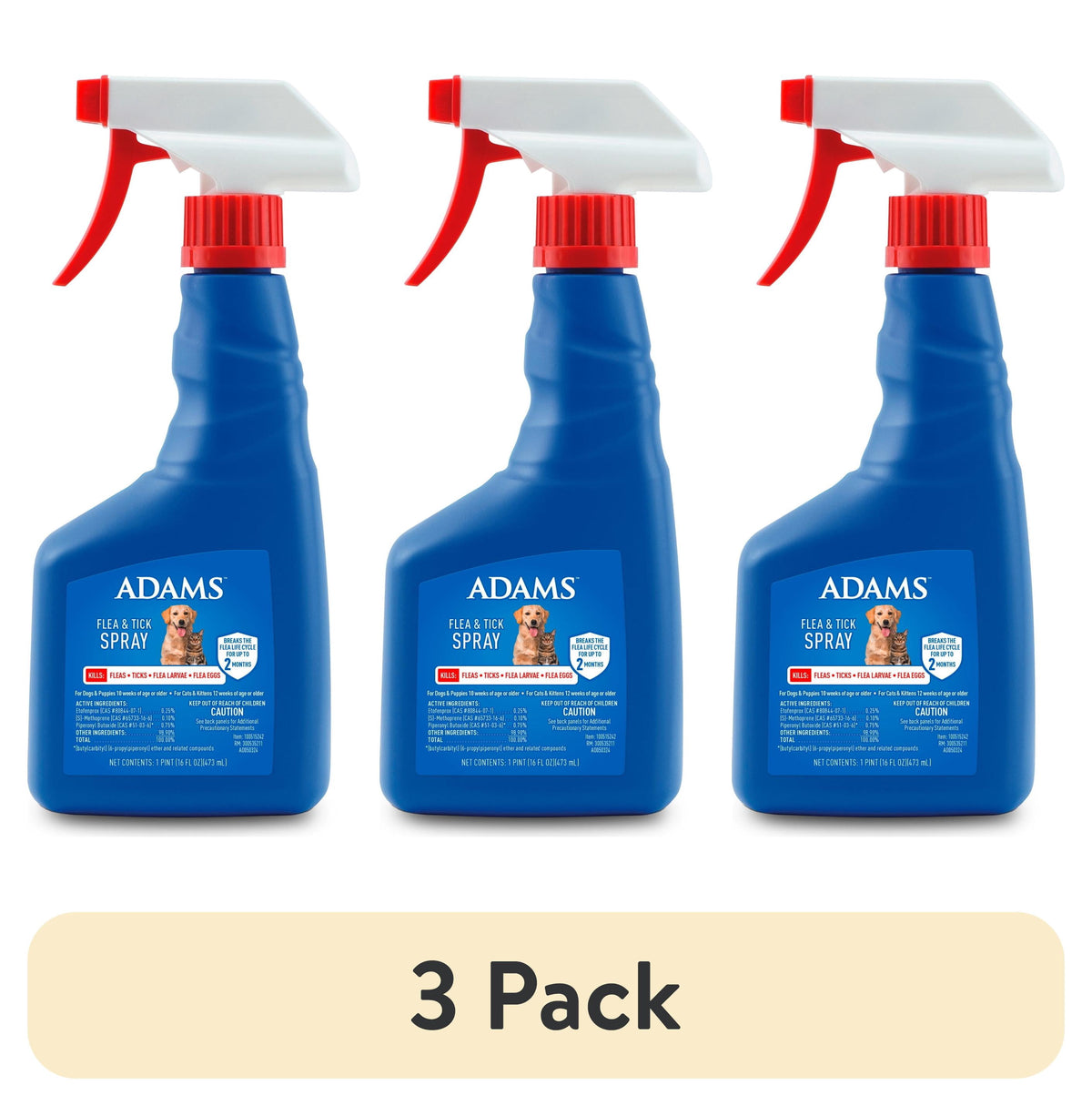 (3 Pack)  Flea & Tick Dog and Cat Spray, Kills Fleas and Ticks, Prevents Flea Infestations for up to 2 Months, Flea Treatment for Dogs, Cats, Puppies & Kittens, 16 Fl Oz