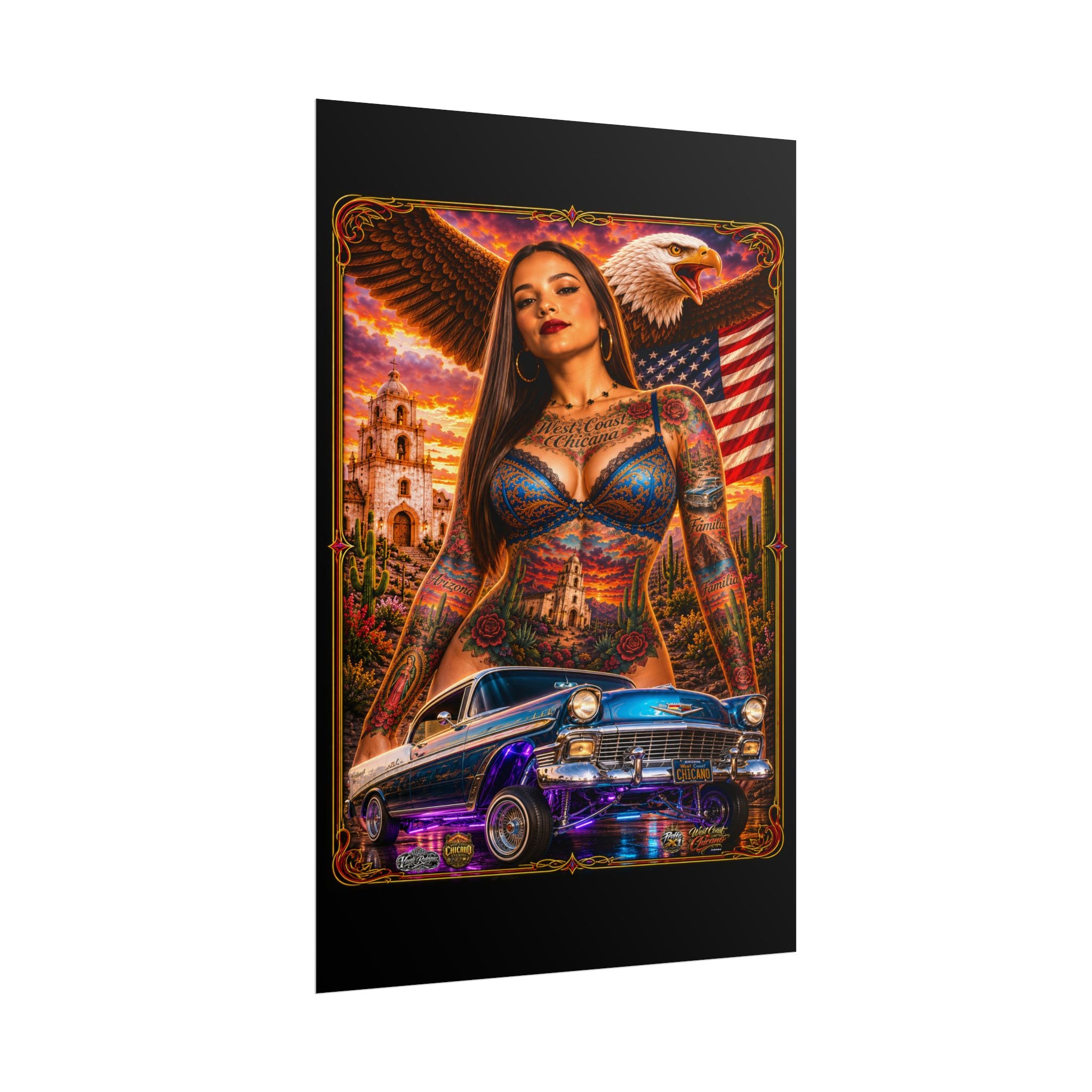 Lowrider Sunset Poster — Chicano Car Art Print