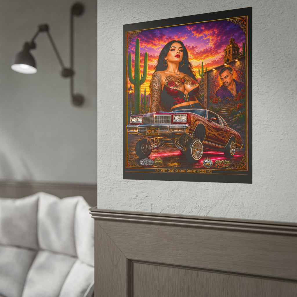 Lowrider Sunset Poster — Chicano Car Art Print