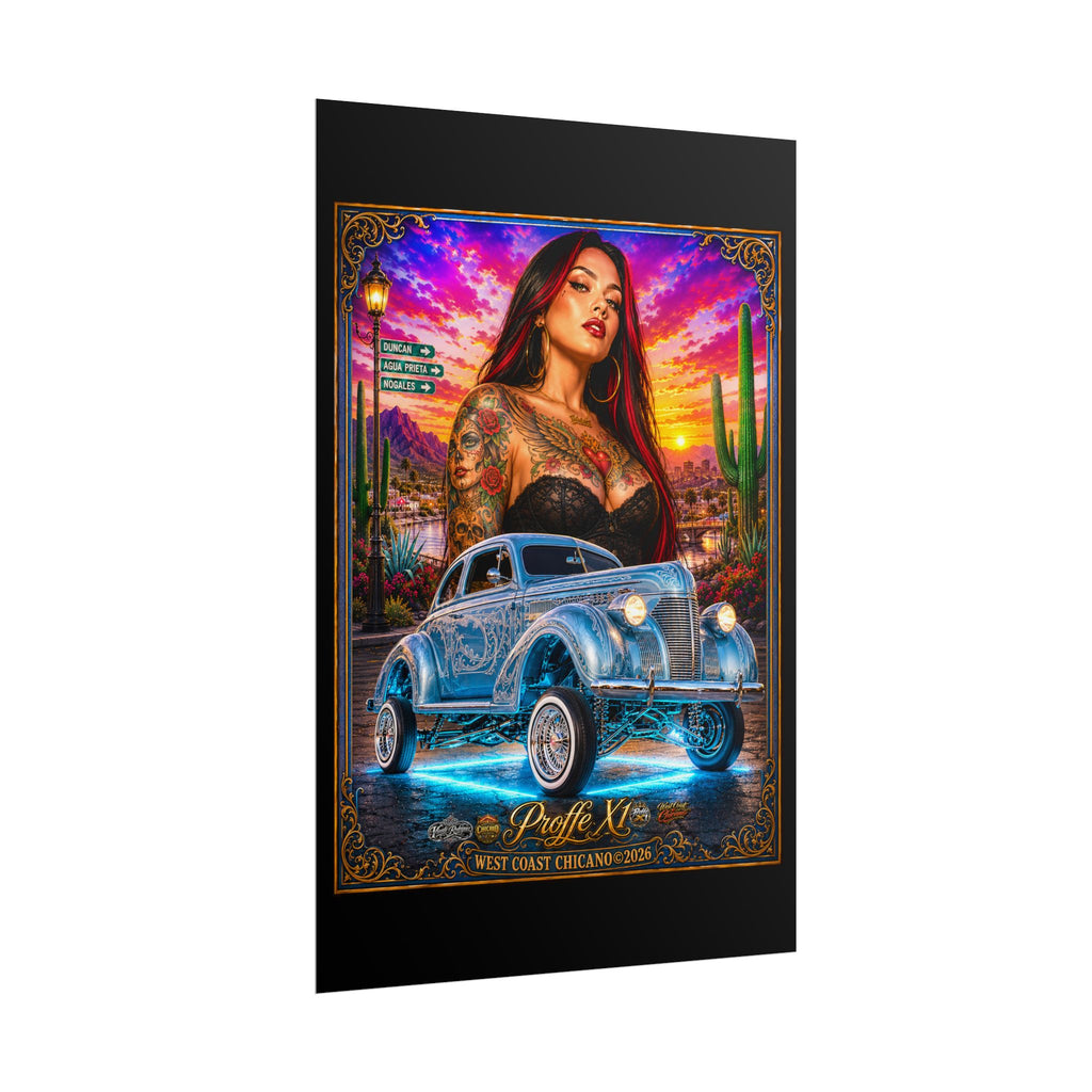 Lowrider Pinup Poster – West Coast Chicano Car Art Rolled Poster