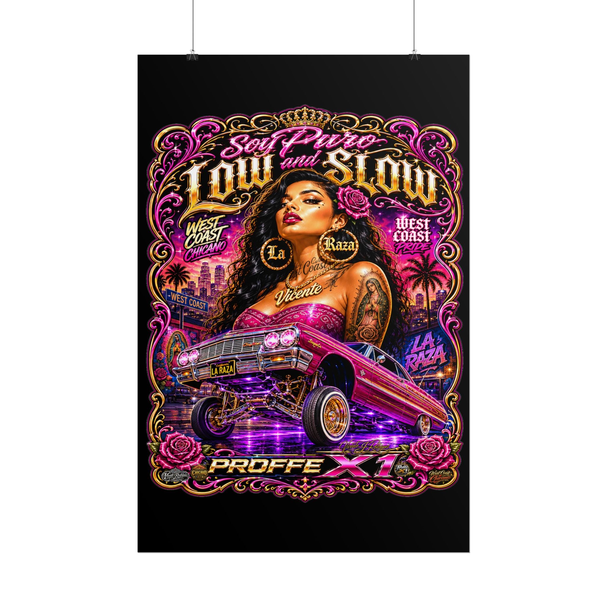 Low & Slow Lowrider Poster — Chicano West Coast Art Print (Rolled Poster)