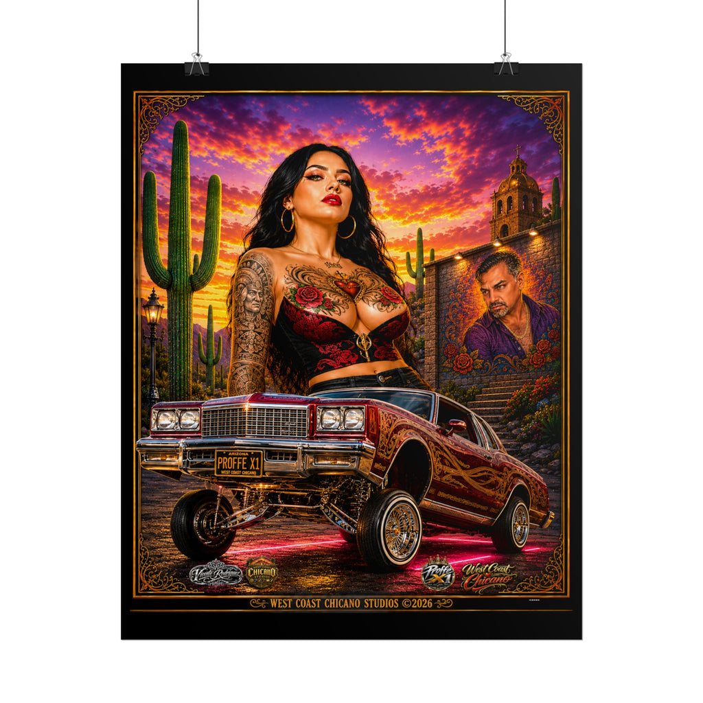 Lowrider Sunset Poster — Chicano Car Art Print